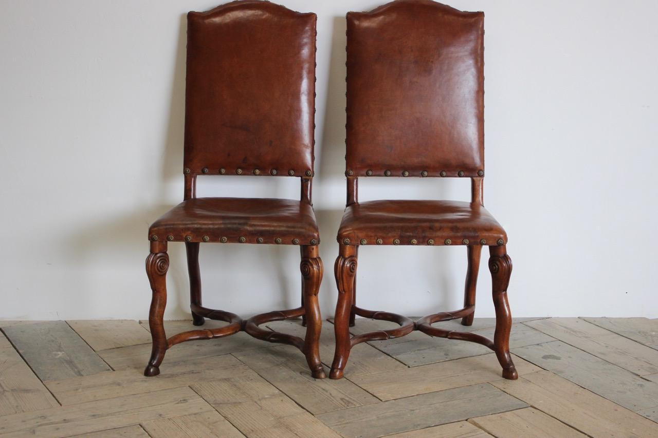 Leather Pair of Late 18th Century Italian Side Chairs