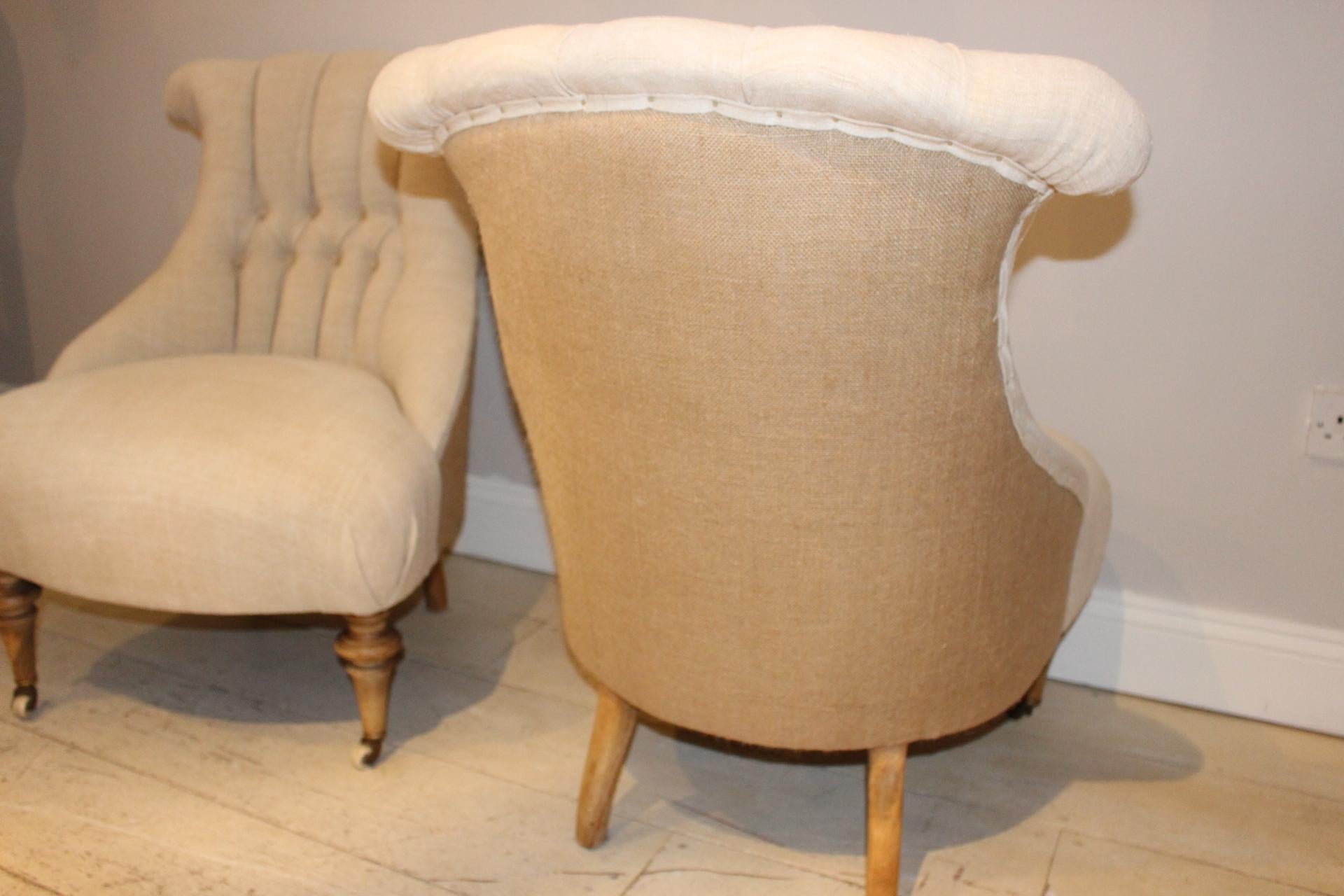Pair of Late circa 19th Century Upholstered Swedish Button Back Salon Chairs In Good Condition In London, GB