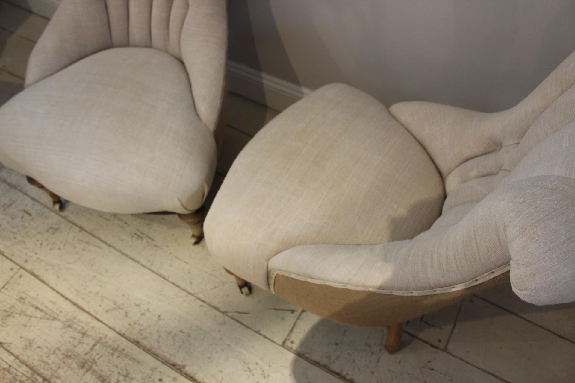 Late 19th Century Pair of Late circa 19th Century Upholstered Swedish Button Back Salon Chairs