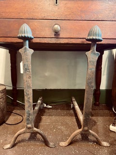 Pair of Late Colonial or Early Federal Iron Acorn Finial Andirons, circa 1800