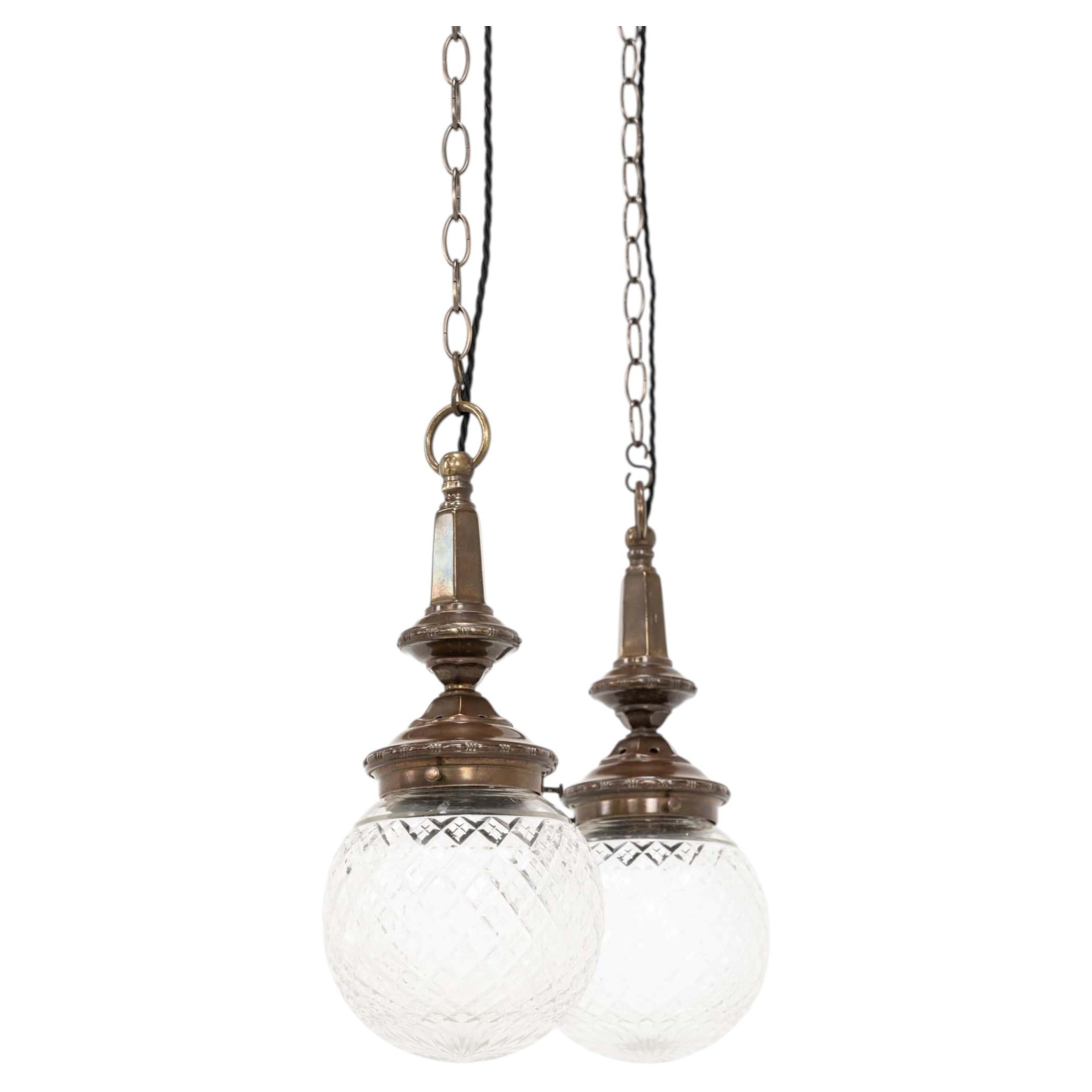 Pair of Late Edwardian GEC Cut Glass Light Pendant Lamps, C.1910
