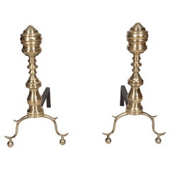 Pair of Late Federal Brass Andirons