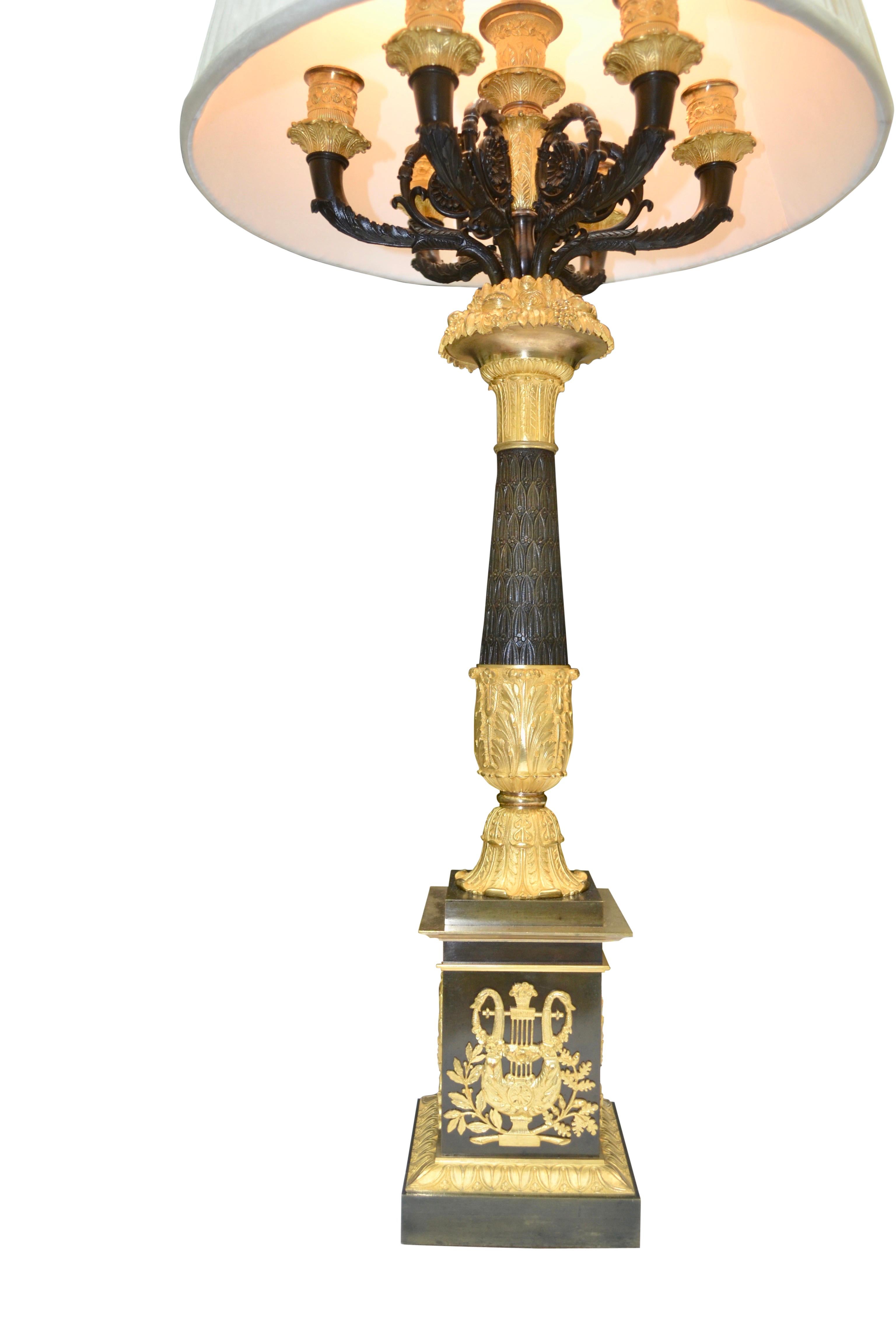 Gilt Pair of Late French Empire Candelabra/Lamps