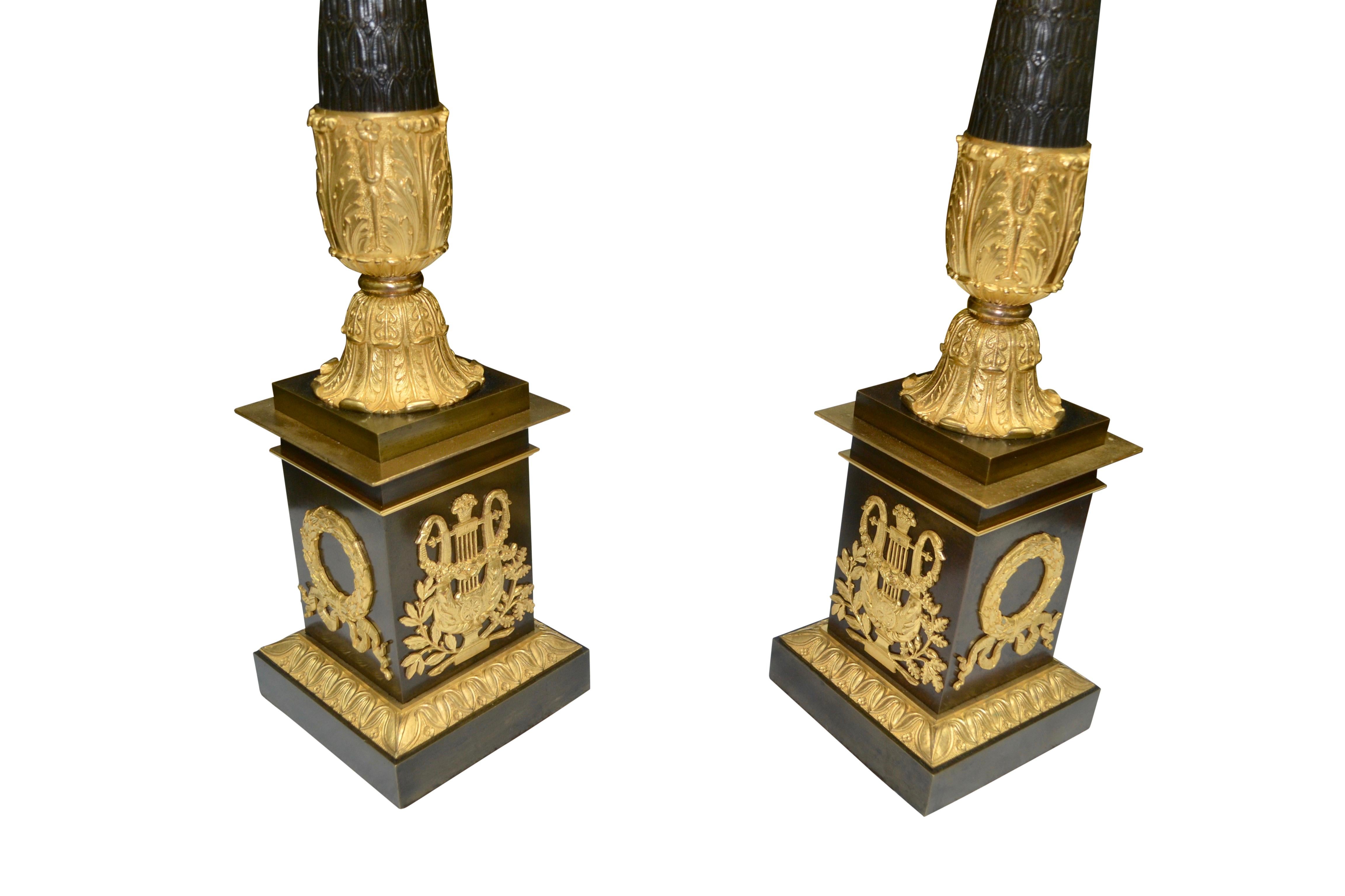 Pair of Late French Empire Candelabra/Lamps In Good Condition In Vancouver, British Columbia