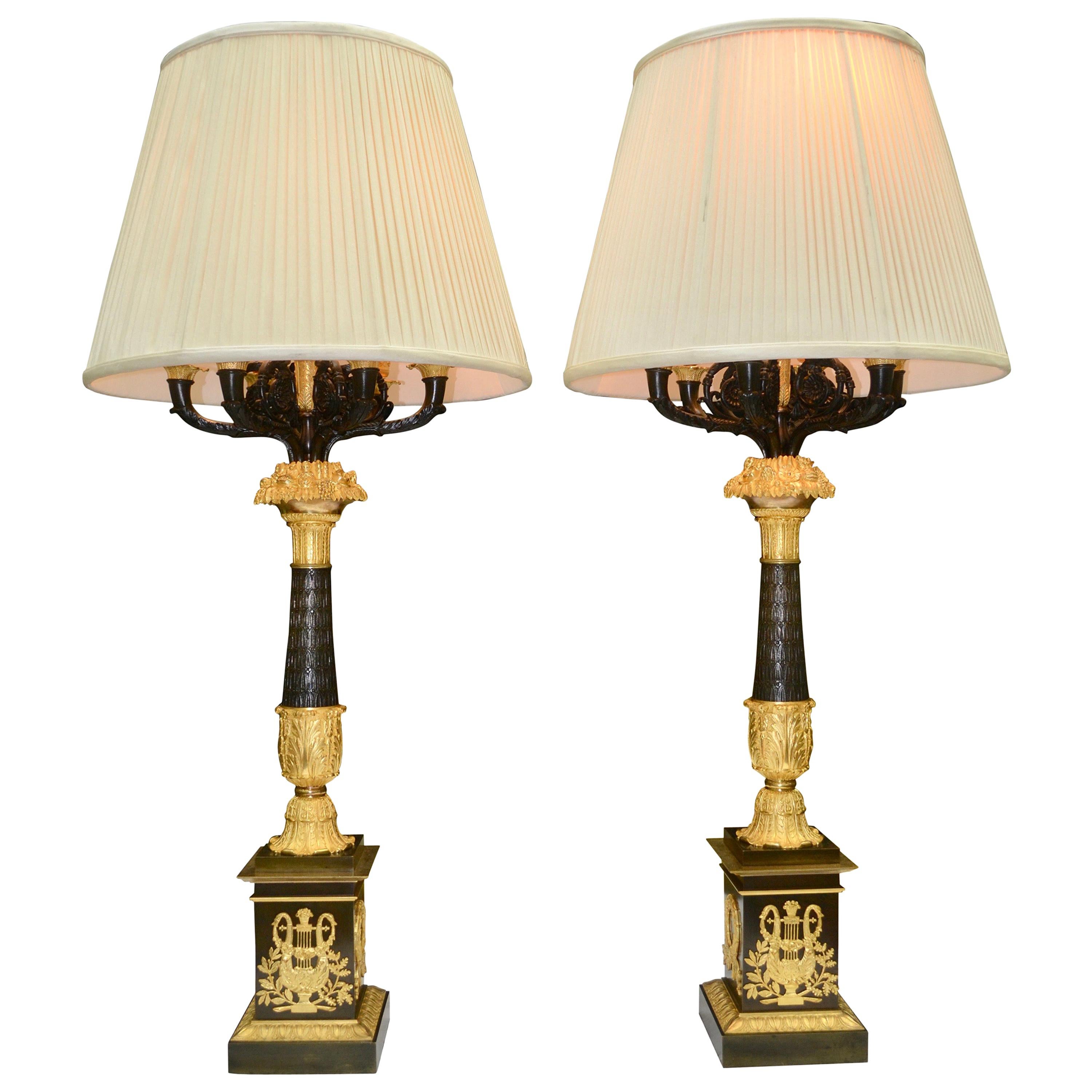 Pair of Late French Empire Candelabra/Lamps