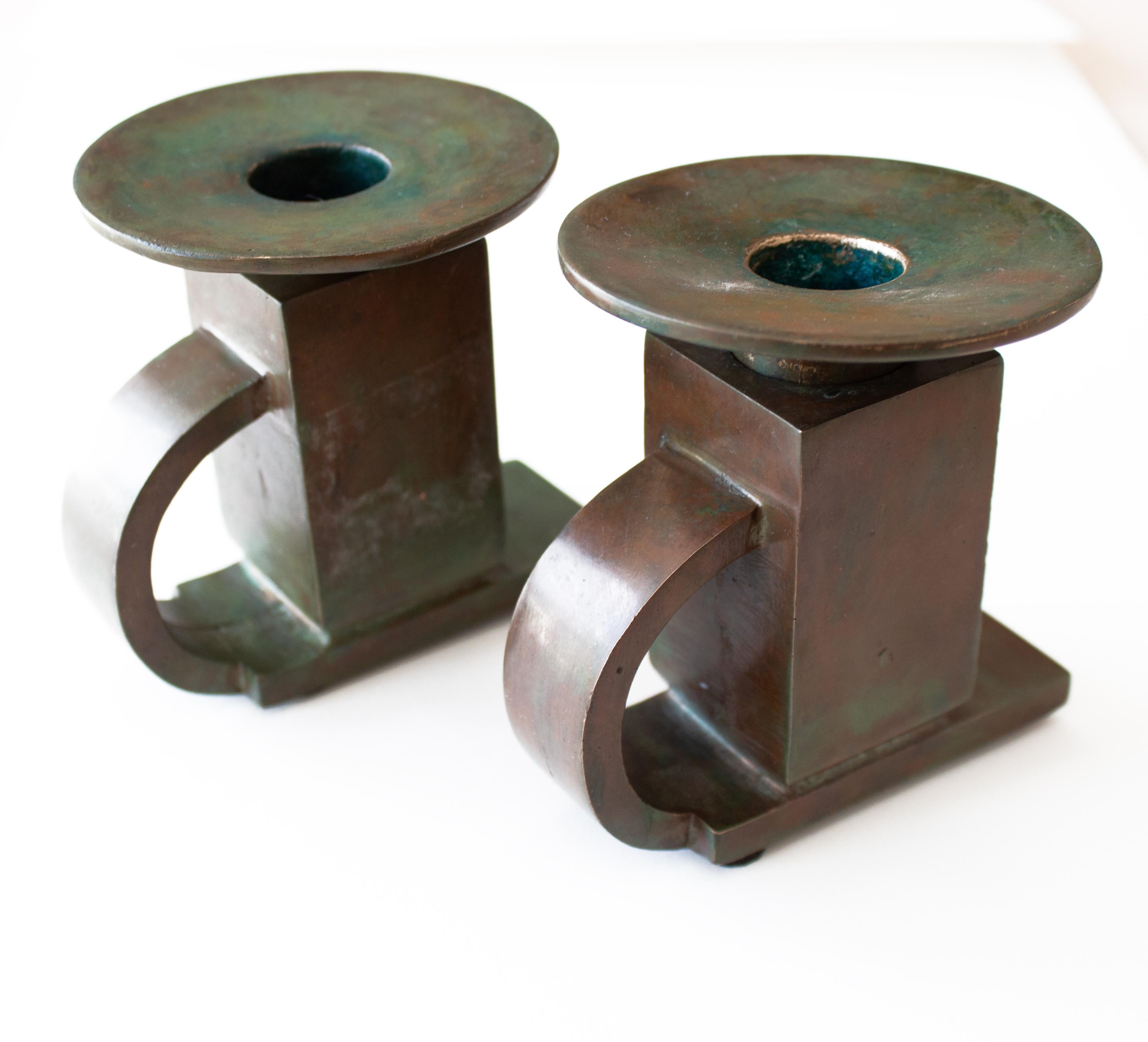 Swedish Pair of Late Functionalist Bronze Candlesticks – Sune Bäckström, Model 9040 For Sale