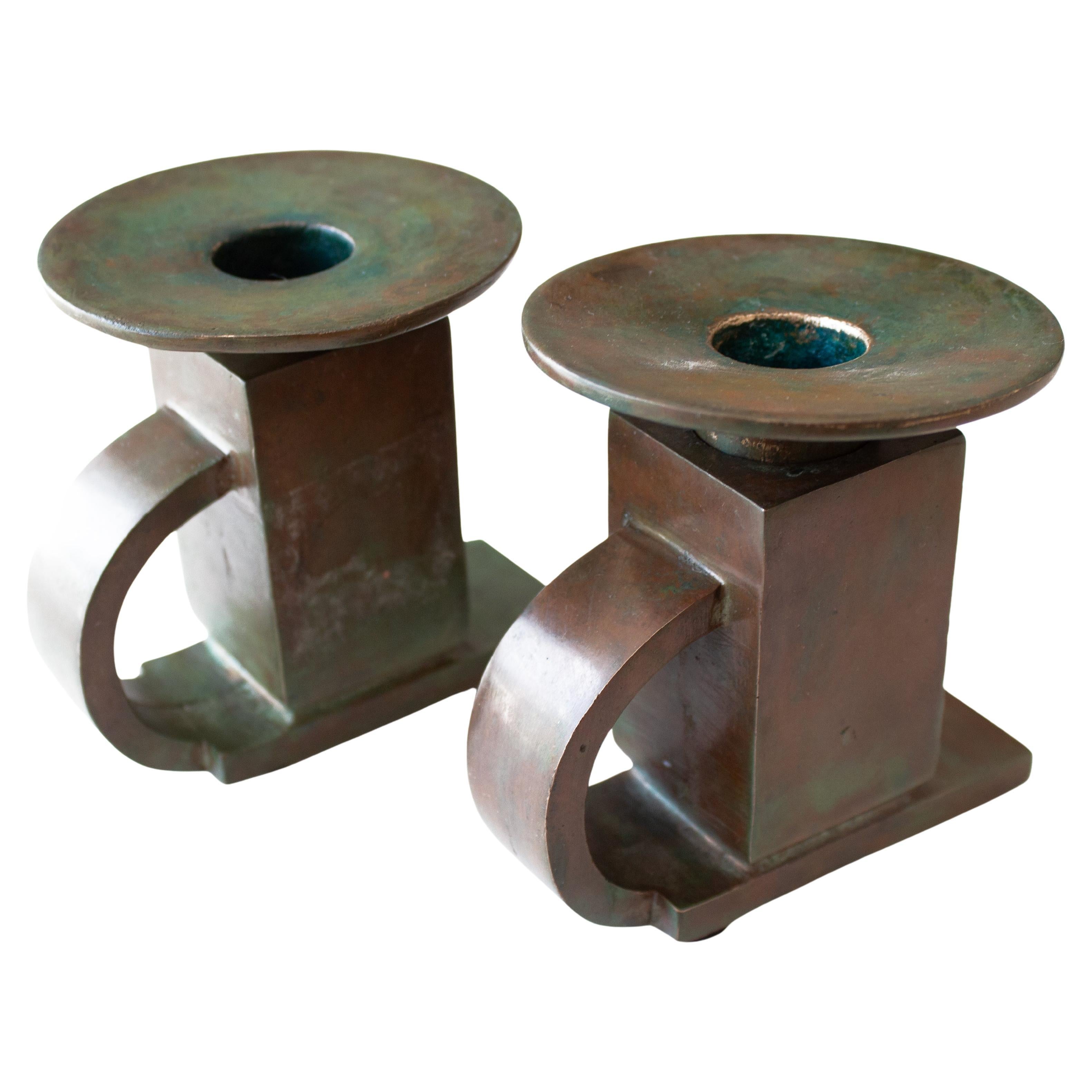 Pair of Late Functionalist Bronze Candlesticks – Sune Bäckström, Model 9040 For Sale