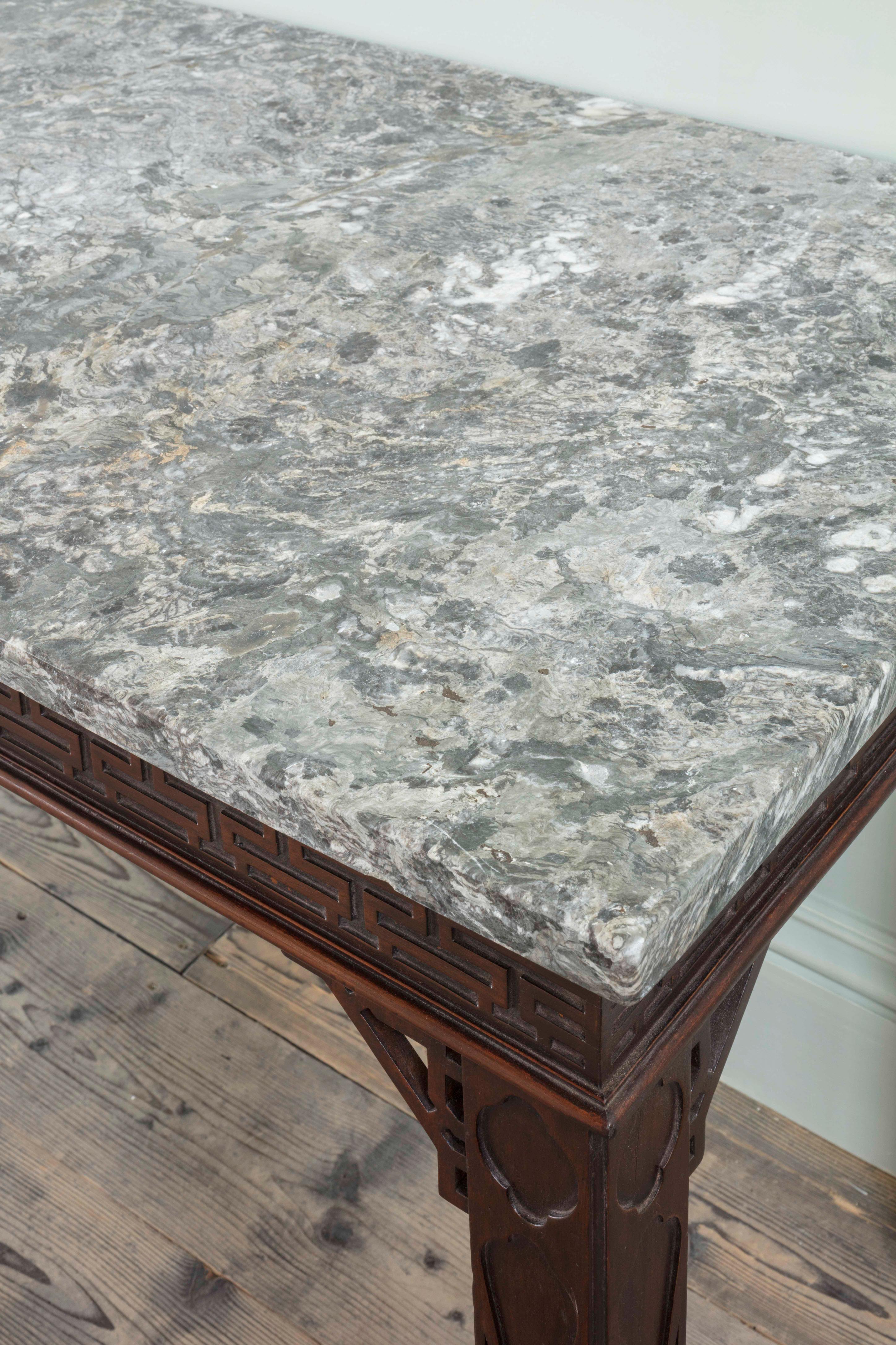 British Pair of Late George II Marble Topped Mahogany Side Tables