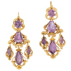 Pair of Late Georgian Amethyst and Gold Drop Earrings