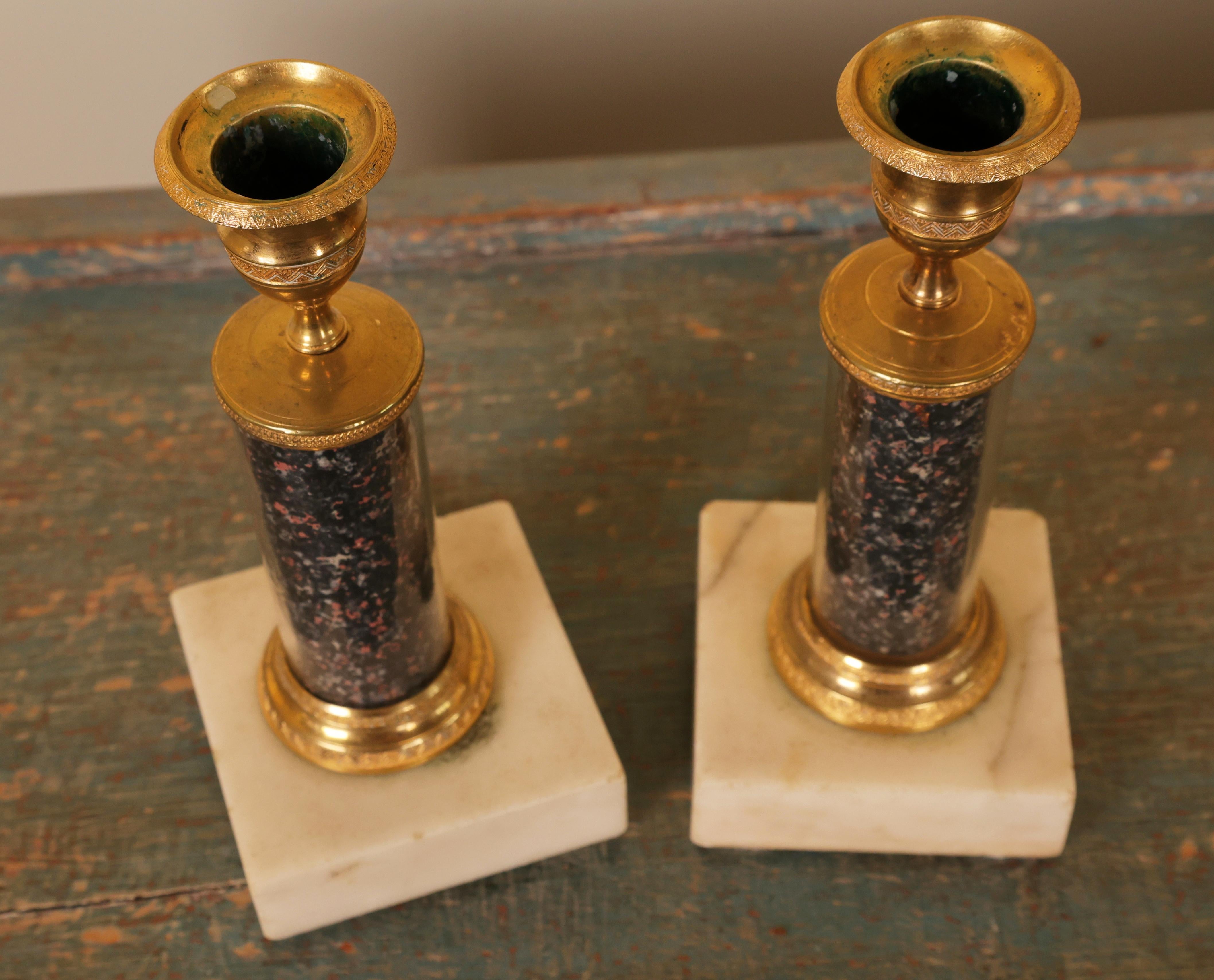 Swedish Pair of Late Gustavian Candlesticks For Sale