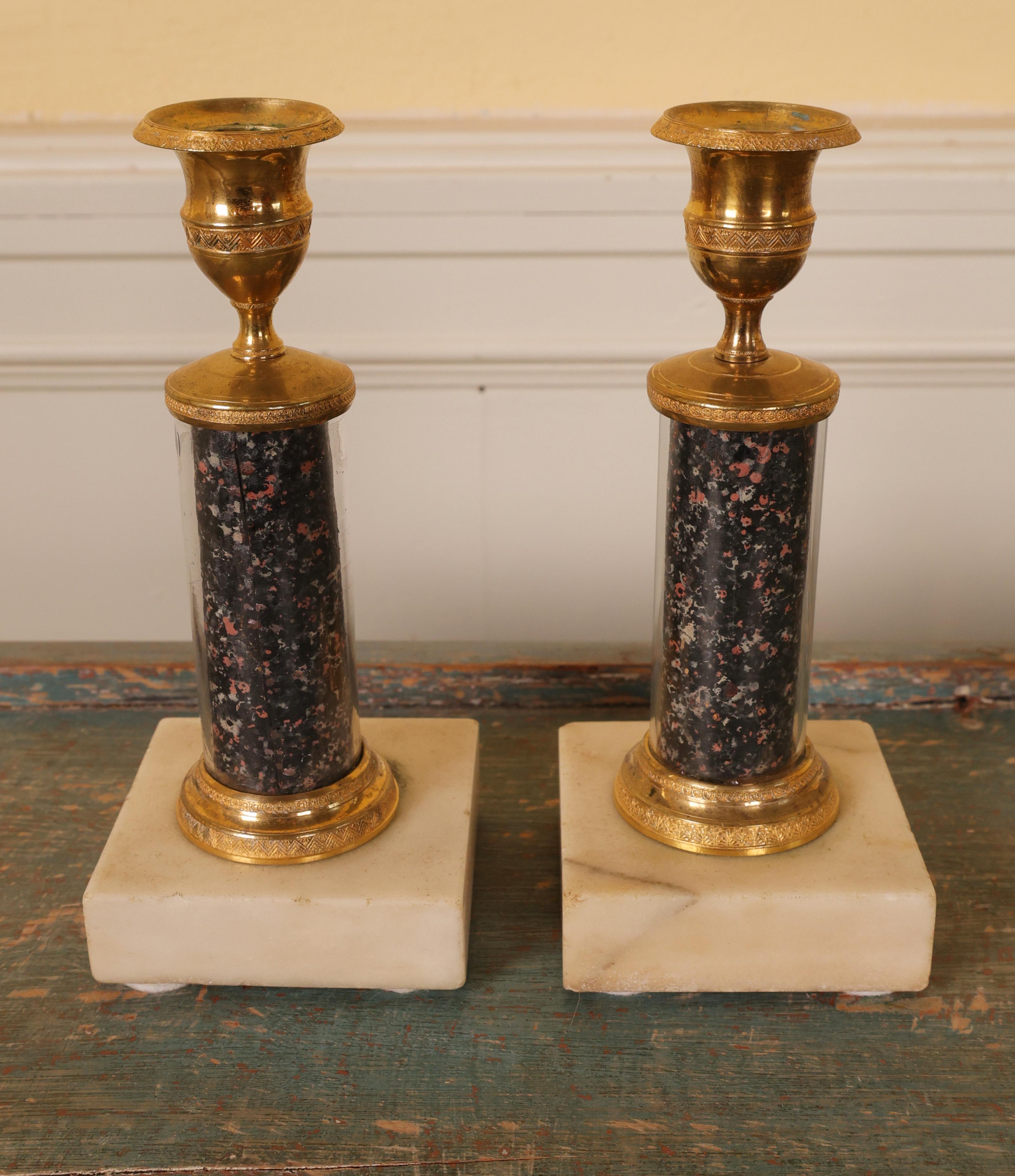 Gilt Pair of Late Gustavian Candlesticks For Sale