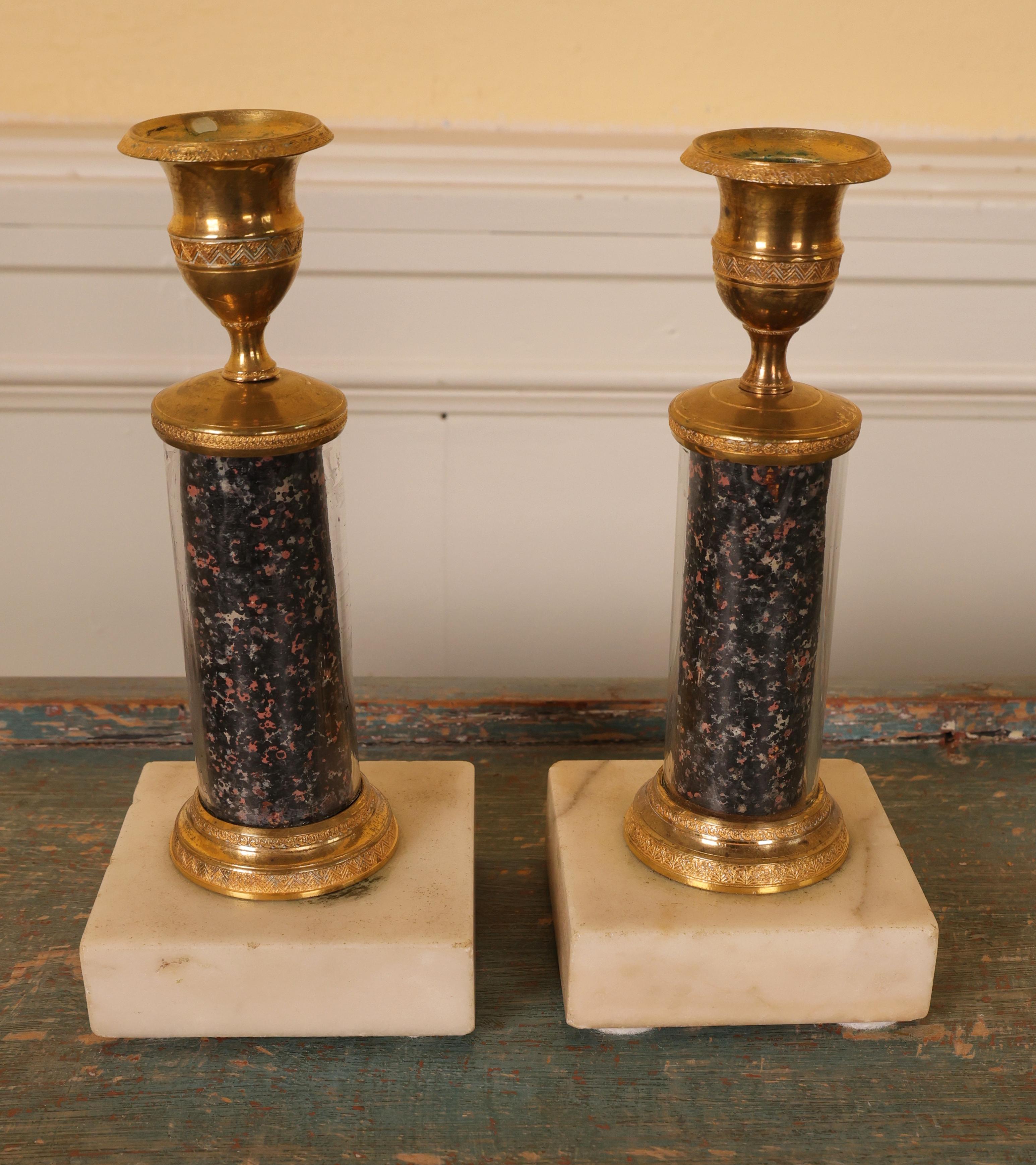 Bronze Pair of Late Gustavian Candlesticks For Sale