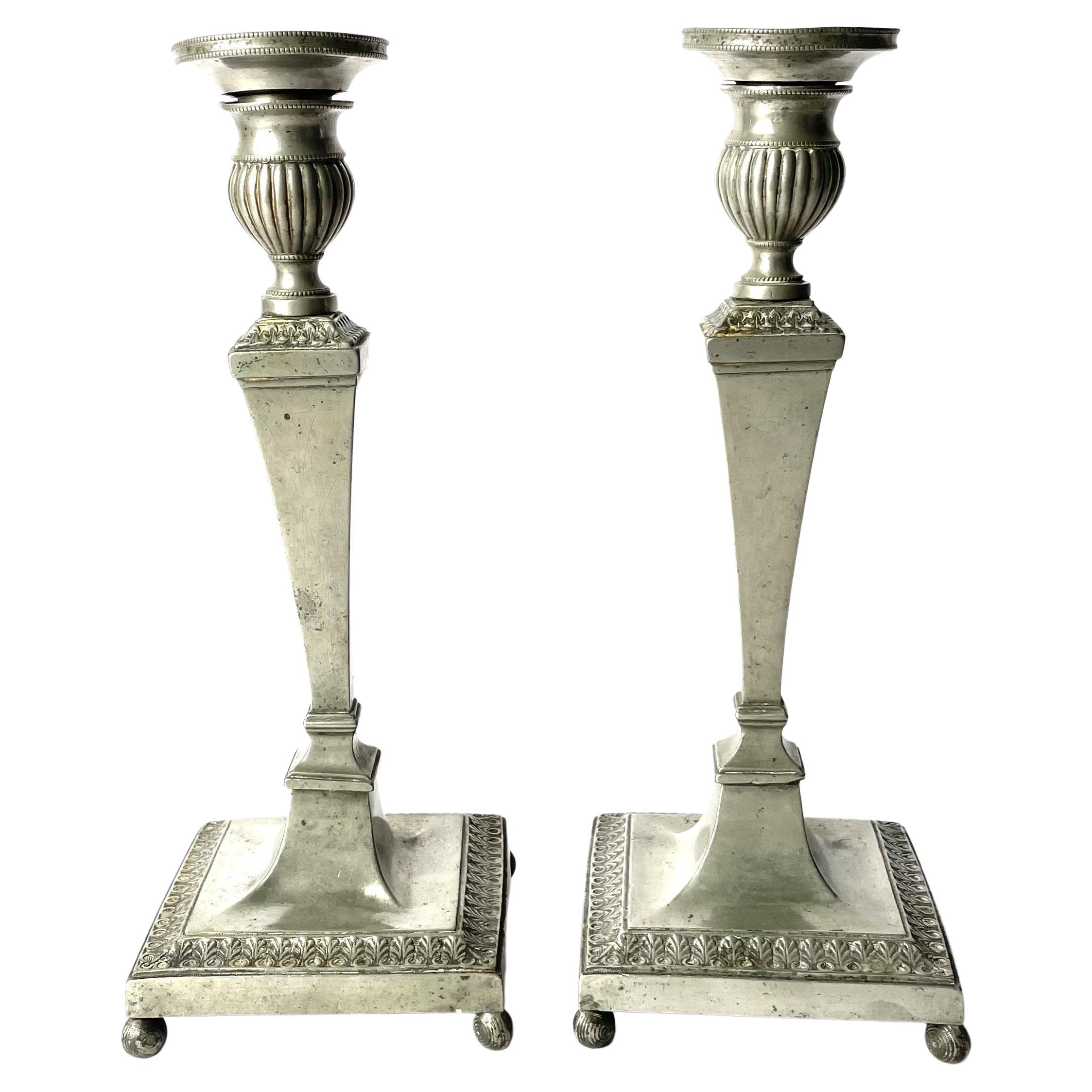 Pair of Late Gustavian Candlesticks in Pewter from Early 19th Century For Sale