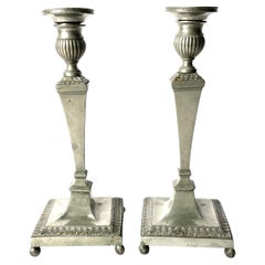 Antique Pair of Late Gustavian Candlesticks in Pewter from Early 19th Century