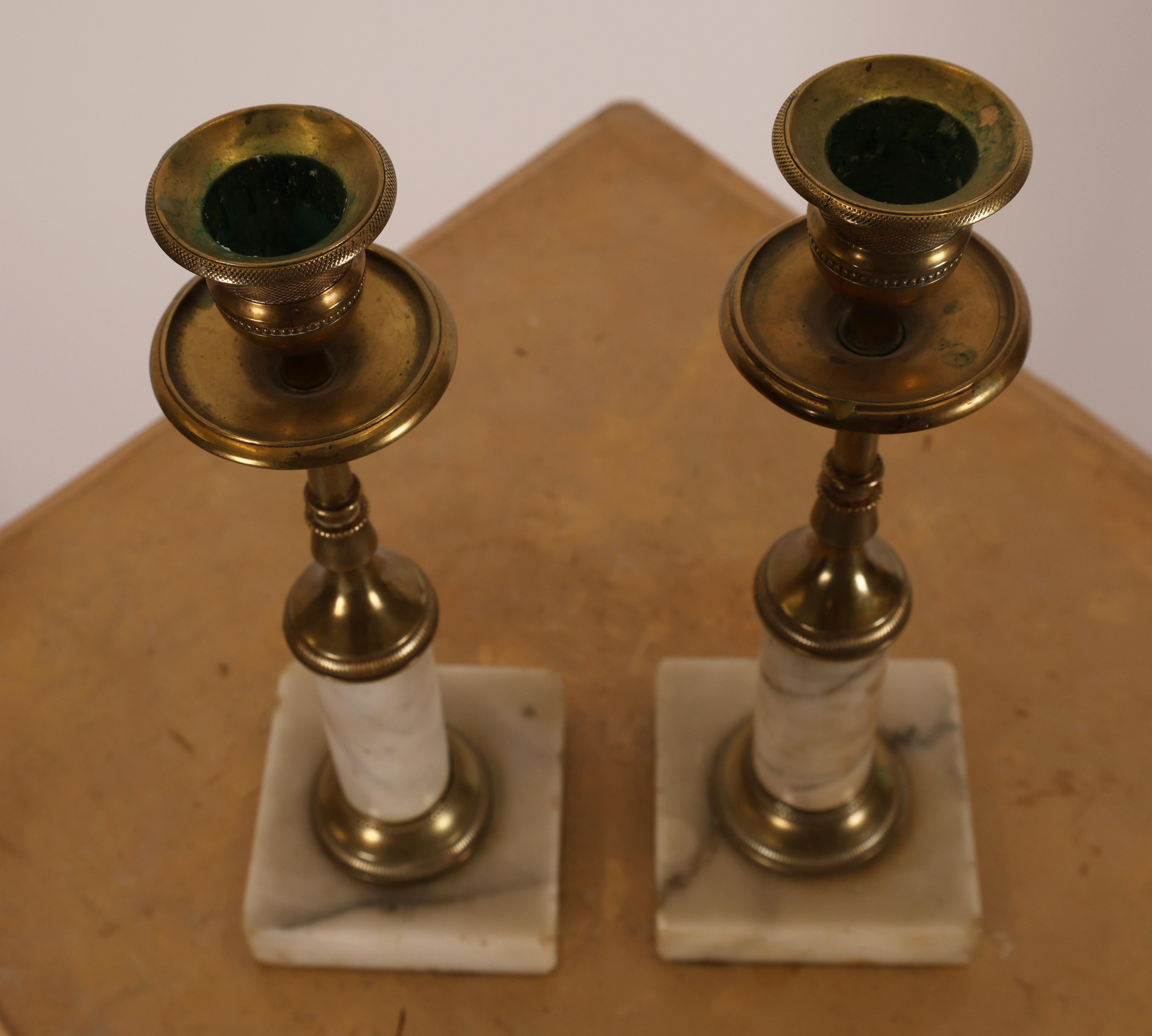 Swedish Pair of Late Gustavian Carrara Marble Candlesticks For Sale