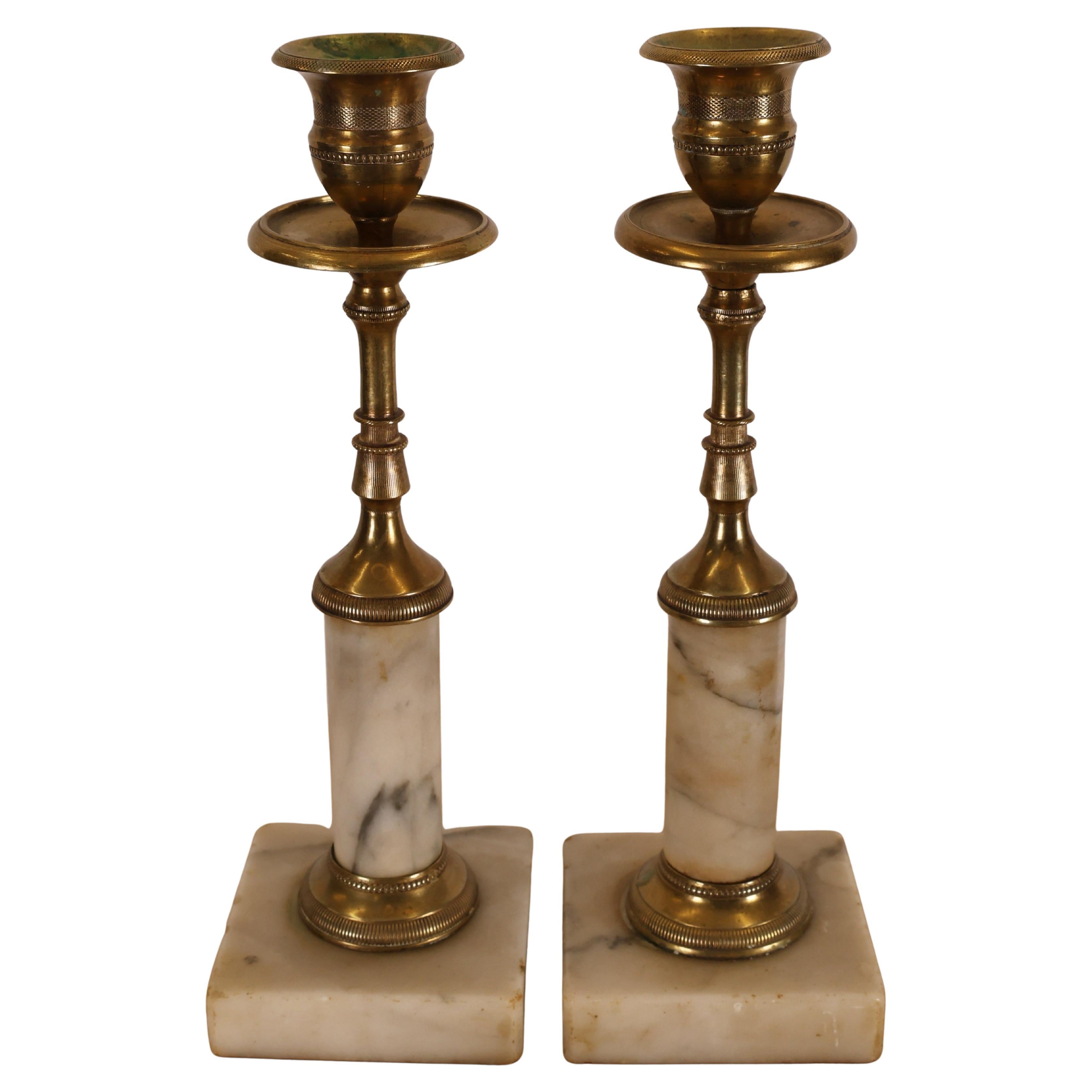 Pair of Late Gustavian Carrara Marble Candlesticks