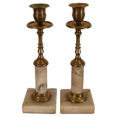Pair of Late Gustavian Carrara Marble Candlesticks