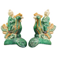 Pair of Late Ming Dynasty Sancai Glazed Roof Tiles, 18th Century