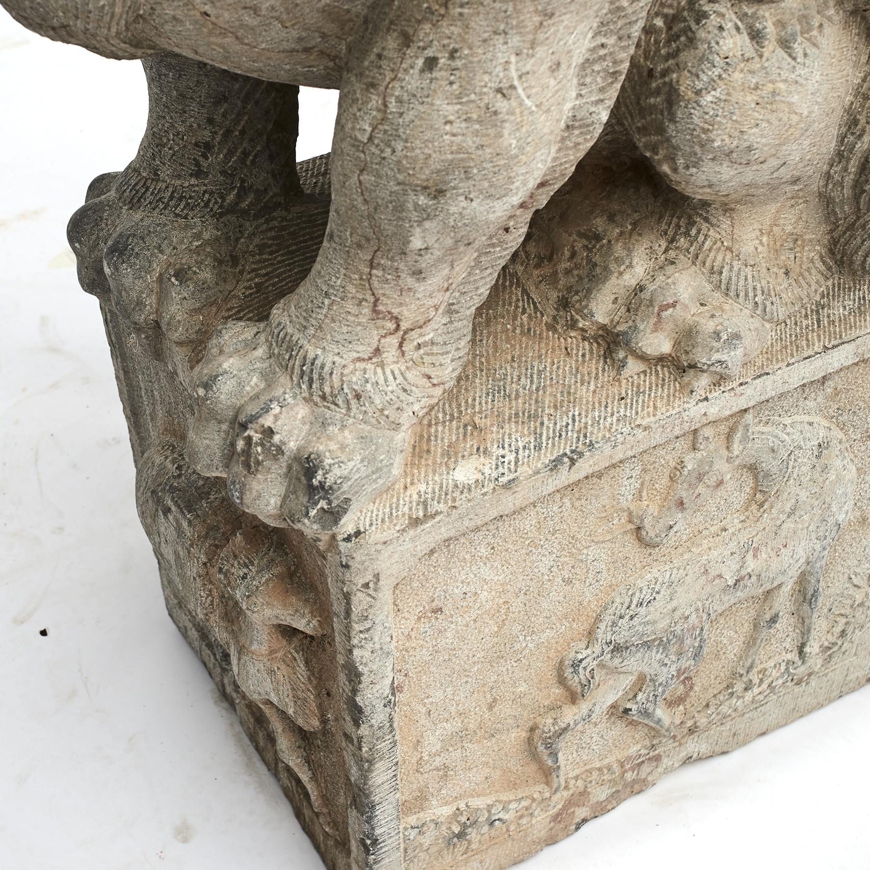 Antike Paar späten Ming Dynasty Silk Road geschnitzten Stein Wächter Löwen im Angebot 3