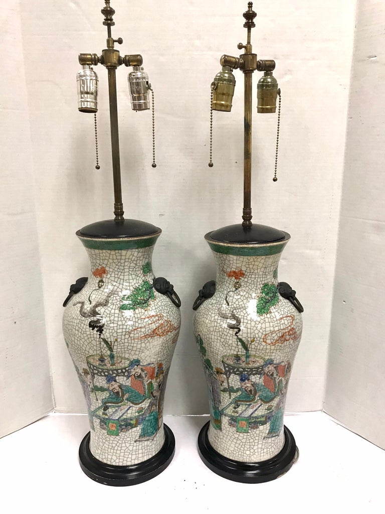 Pair of Late 19th Century Chinese Hand Painted Porcelain Vase Style