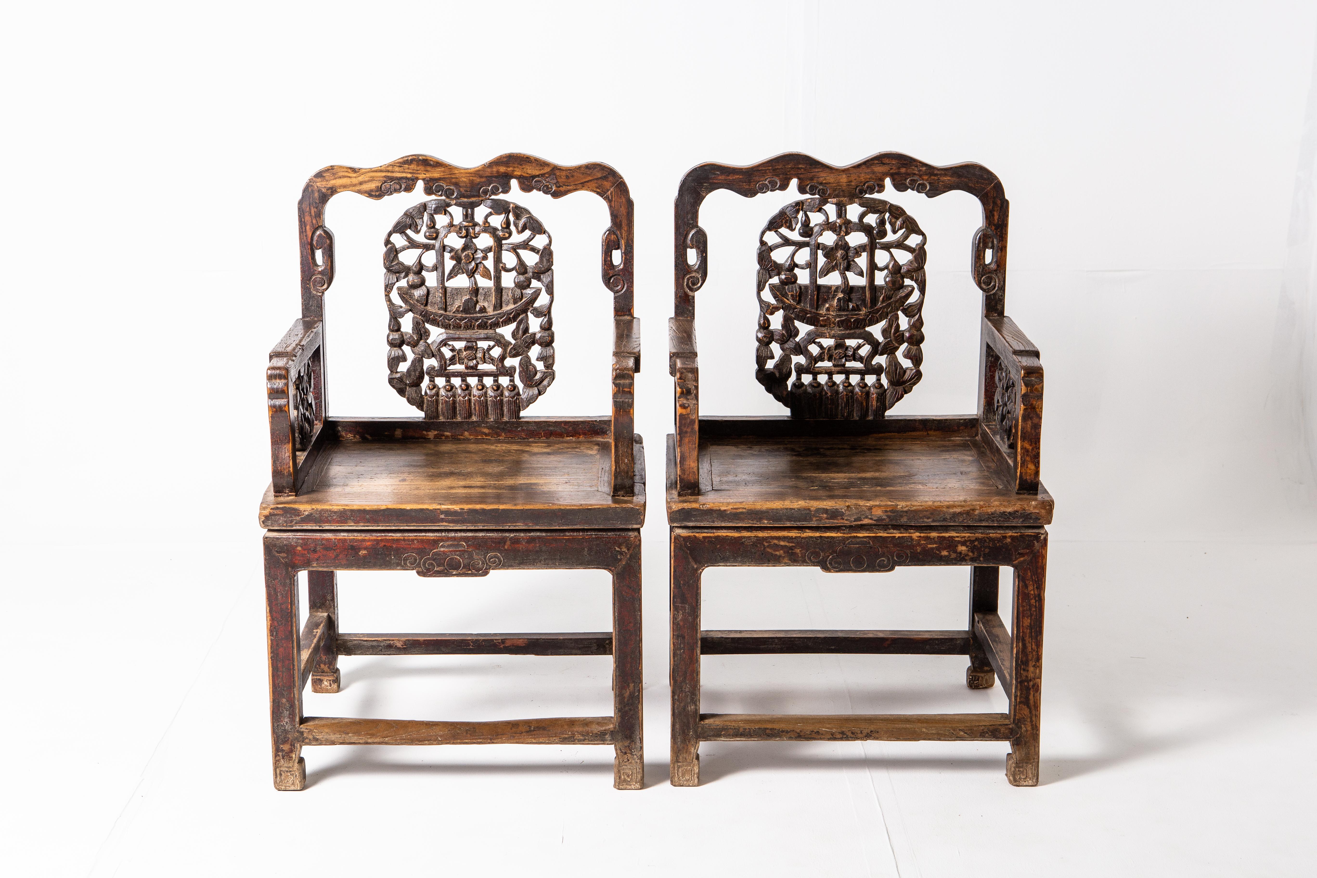 19th Century Pair of Late Qing Dynasty Armchairs