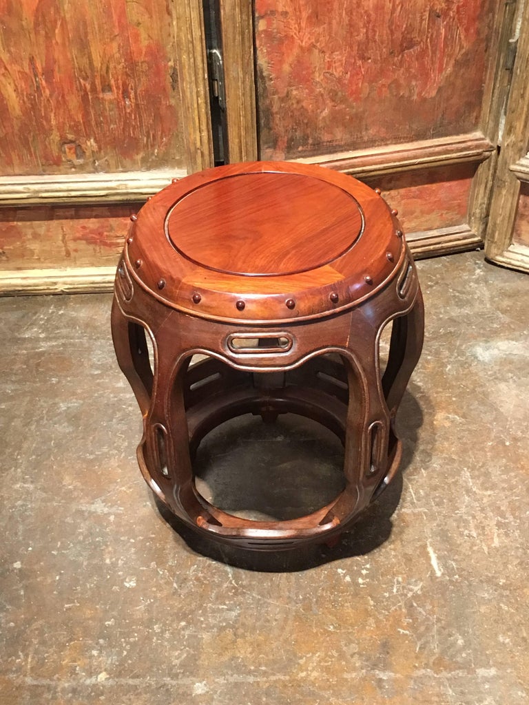 Pair of Late Qing Dynasty Chinese Hongmu Rosewood Drum Stools, circa
