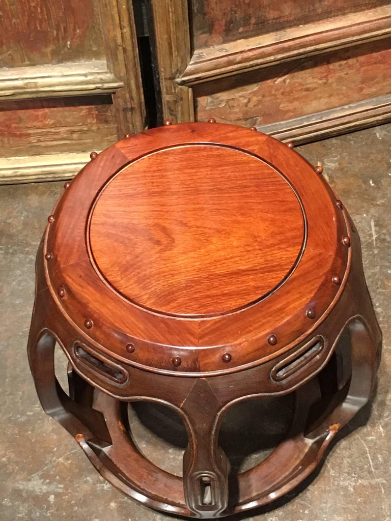 Pair of Late Qing Dynasty Chinese Hongmu Rosewood Drum Stools, circa