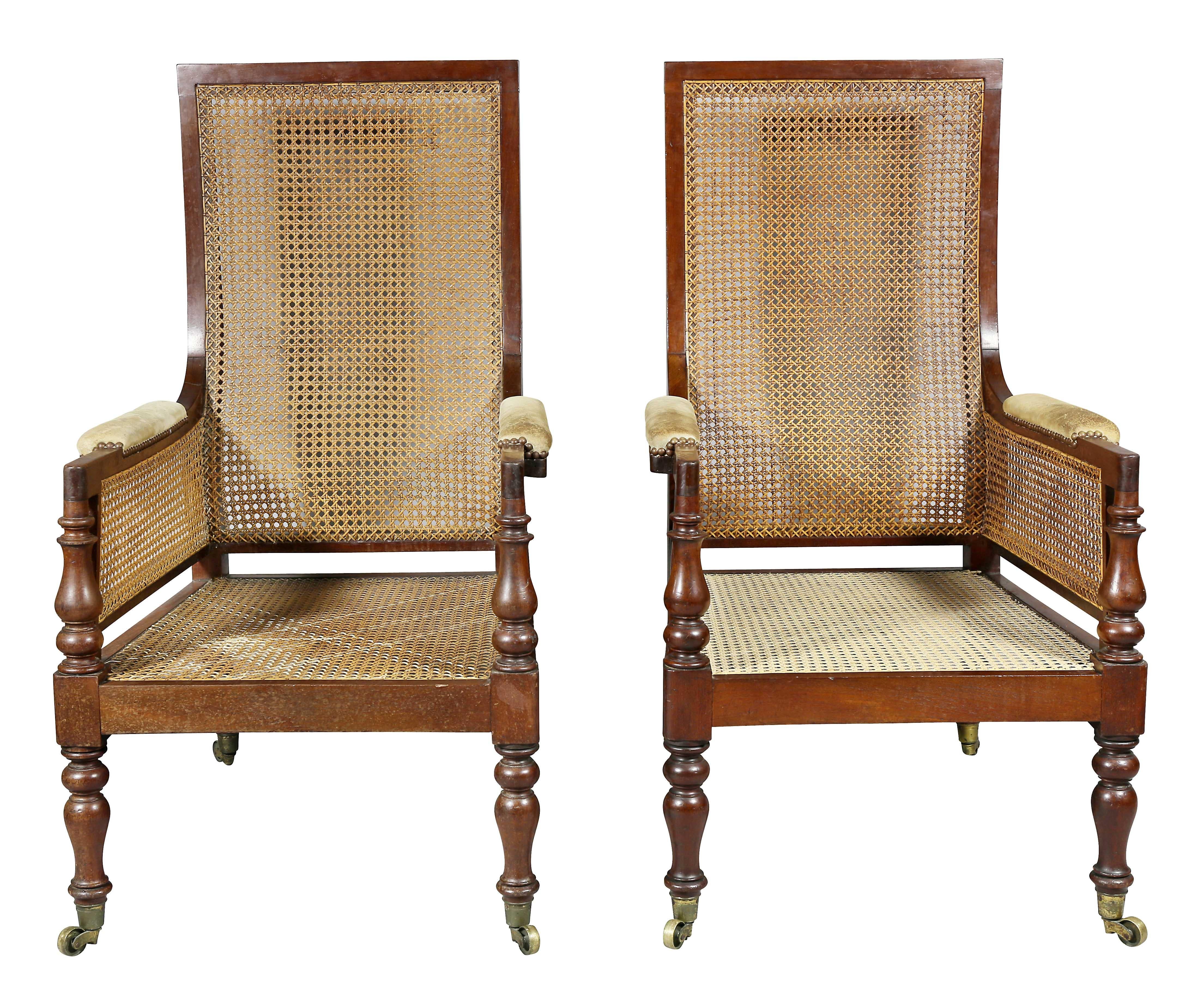 Pair of Late Regency Mahogany and Caned Armchairs In Good Condition In Essex, MA