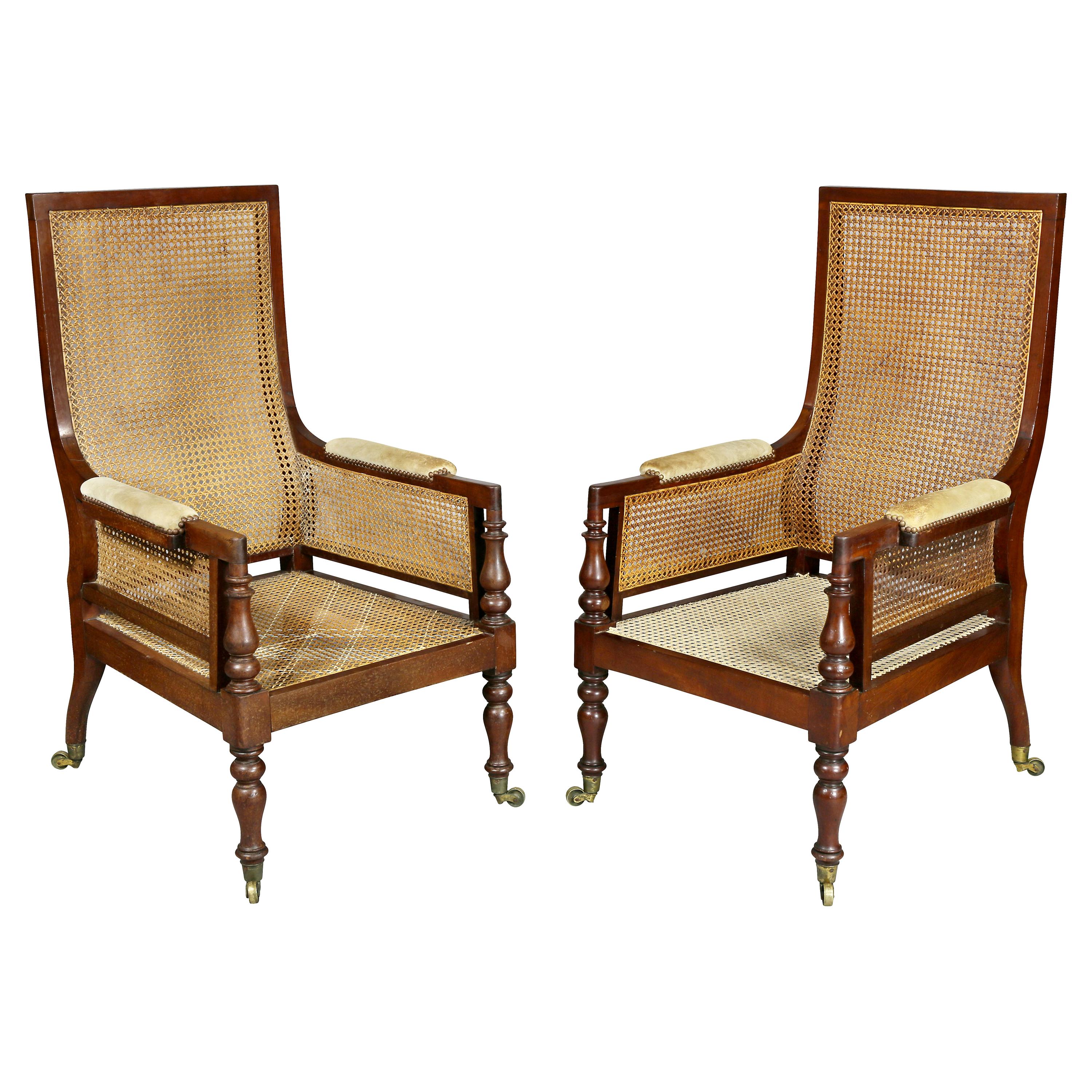 Pair of Late Regency Mahogany and Caned Armchairs