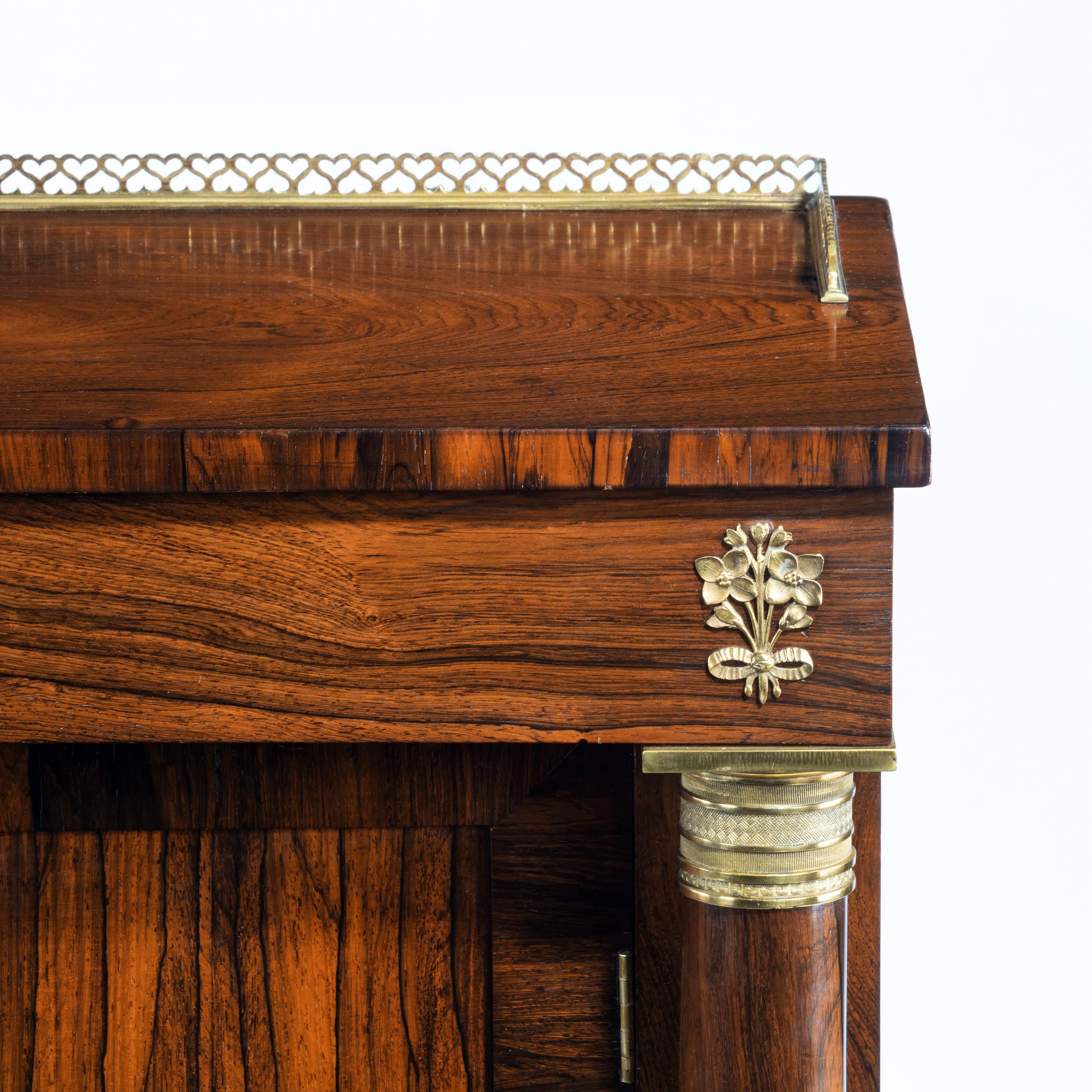 English Pair of Late Regency Rosewood Side Cabinets, in the French Empire Style For Sale