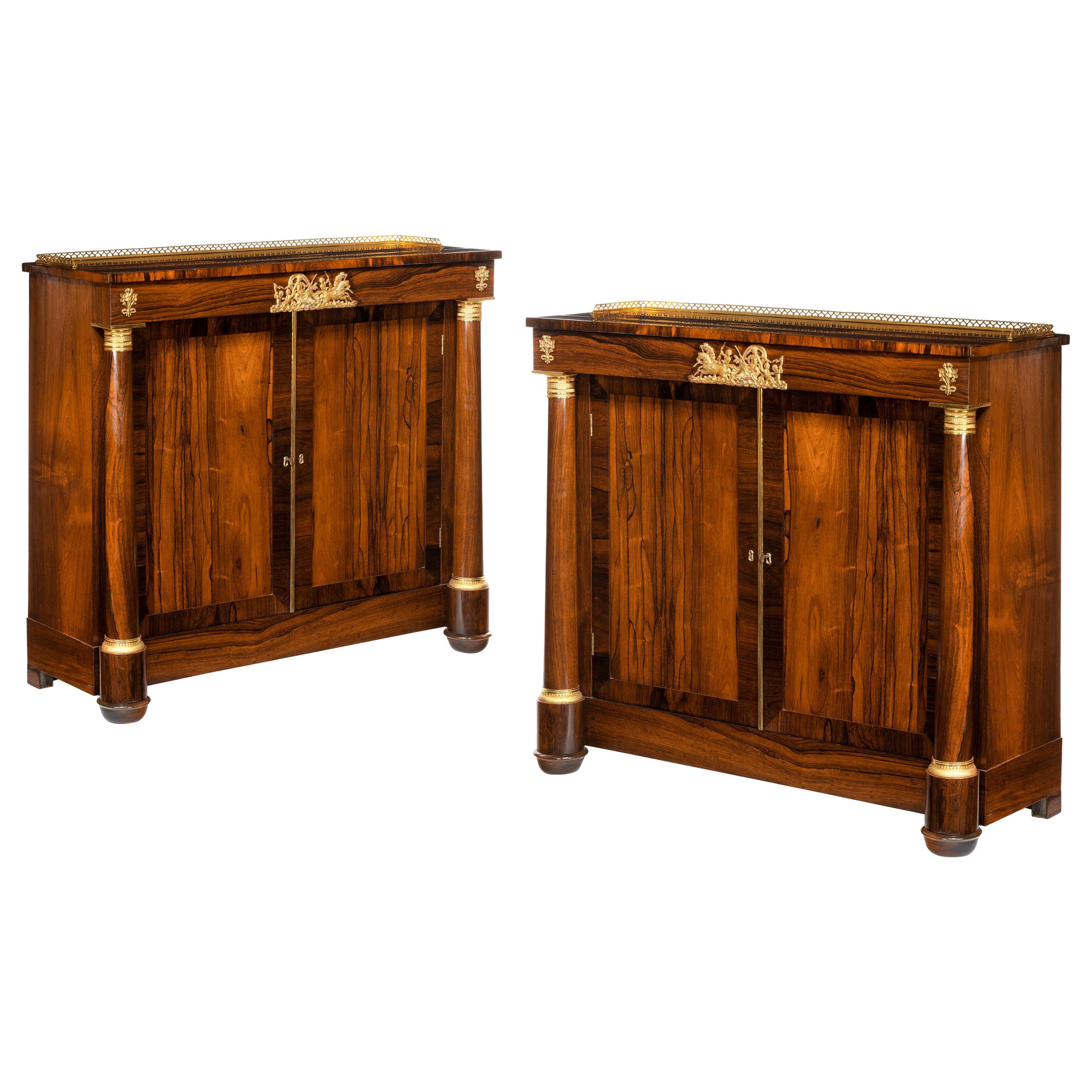 Pair of Late Regency Rosewood Side Cabinets, in the French Empire Style