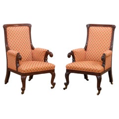Pair of Late Regency William IV Mahogany Club Chairs on Original Casters