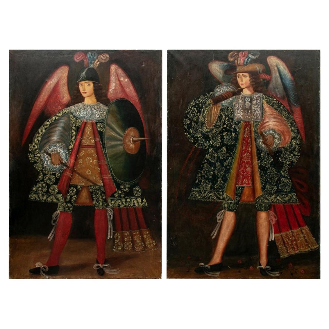 Pair of Late Renaissance Style Massive Figural Oils on Canvas