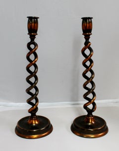 Pair of Late Victorian Barley Twist Candle Sticks