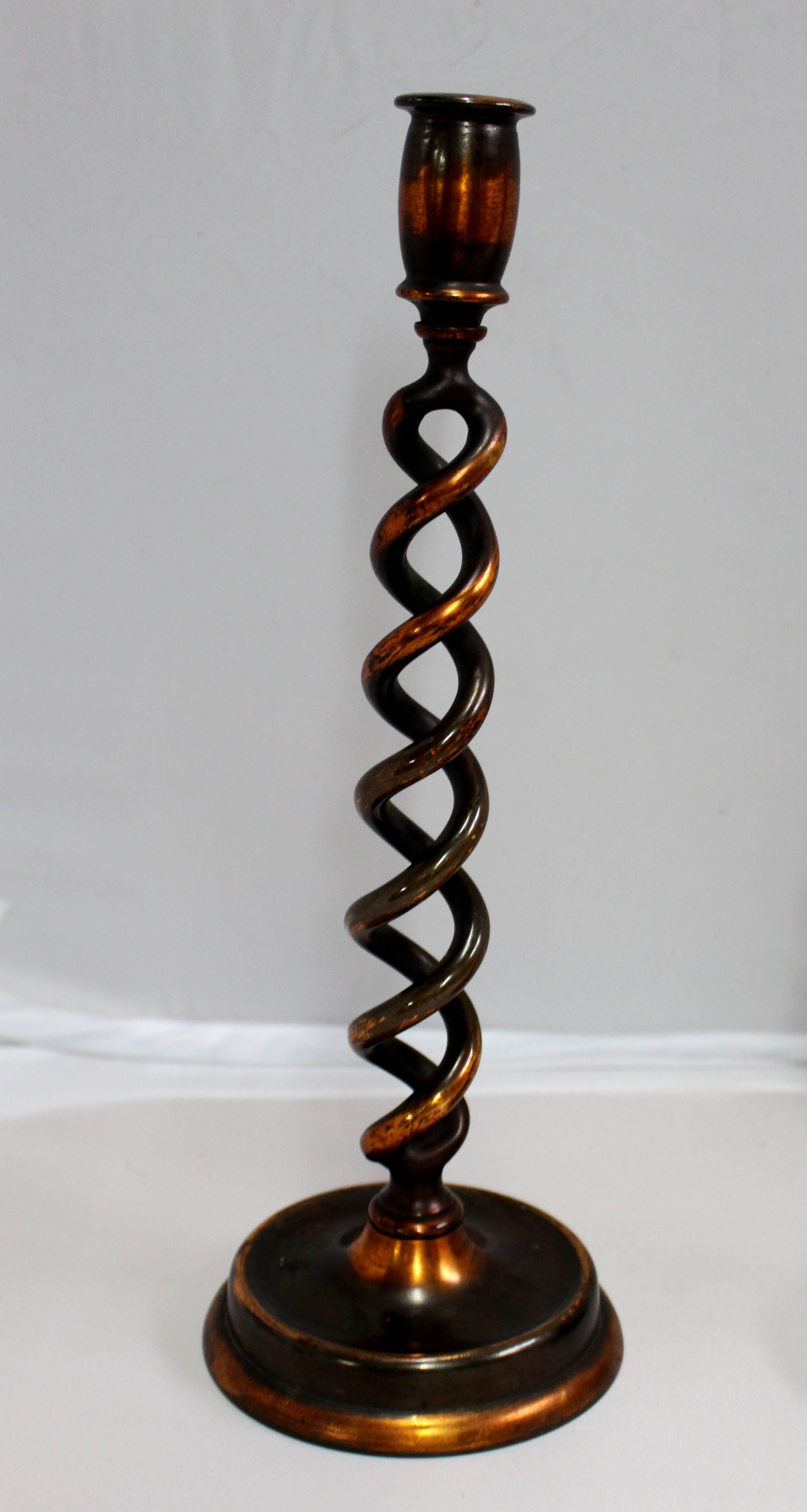 19th Century Pair of Late Victorian Barley Twist Candle Sticks For Sale