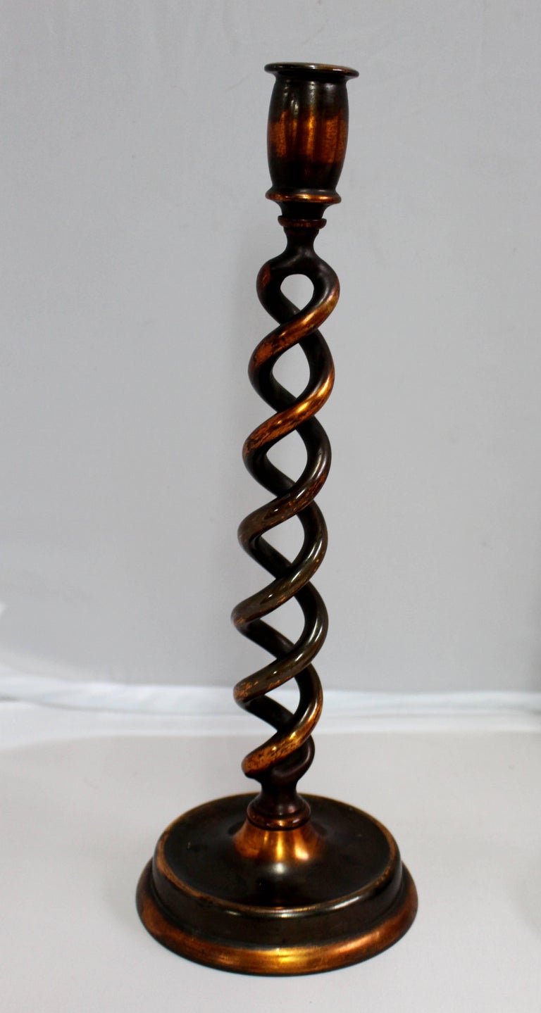 Pair of Late Victorian Barley Twist Candle Sticks For Sale at 1stDibs