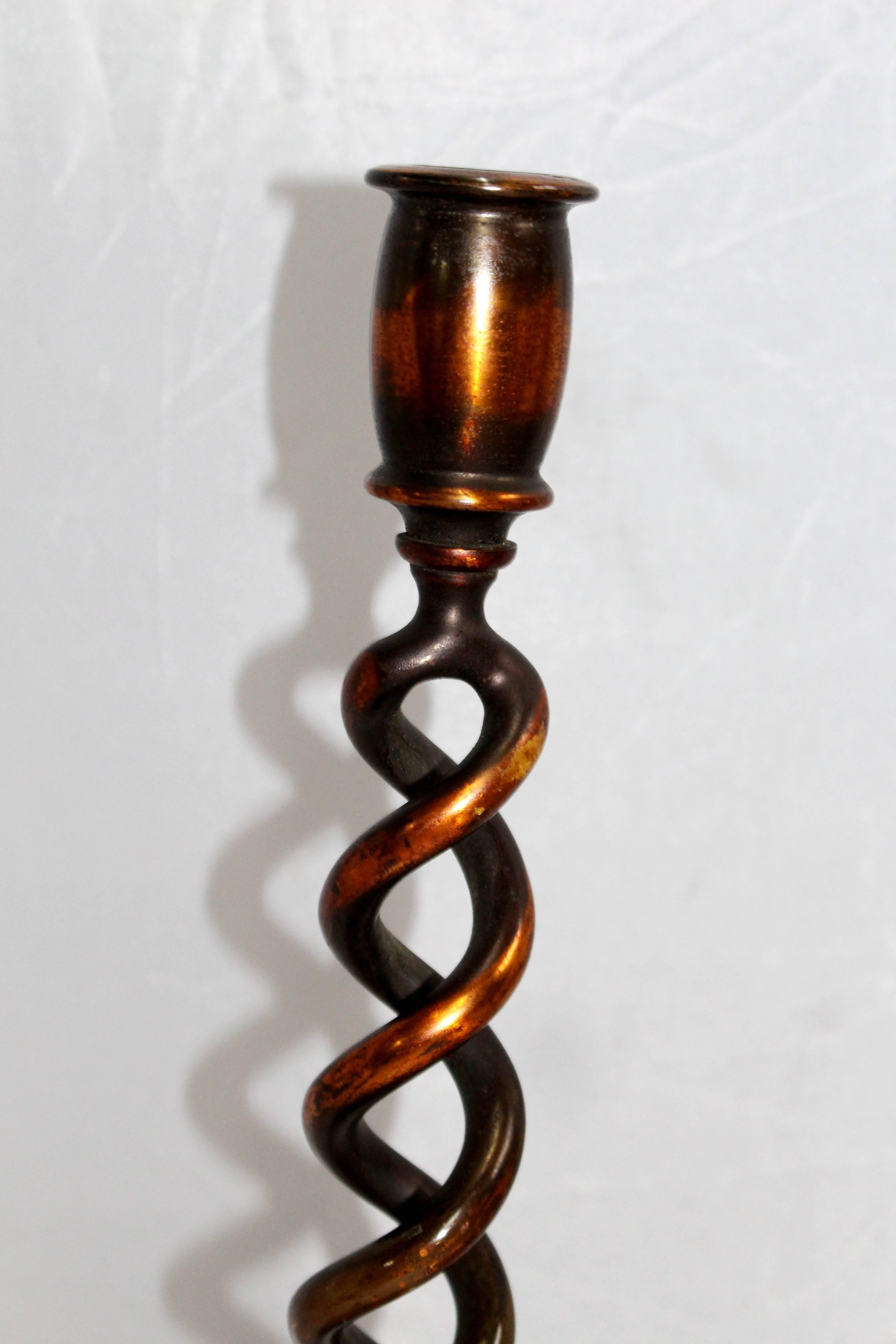 Pair of Late Victorian Barley Twist Candle Sticks For Sale 1