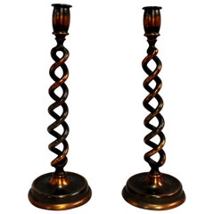 Antique Pair of Late Victorian Barley Twist Candle Sticks