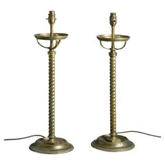 Antique Pair of late Victorian Brass Spiral Column Lamps