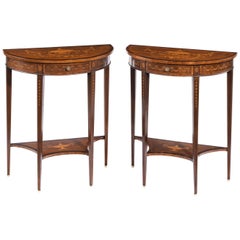 Pair of Late Victorian Demilune Mahogany Console Tables