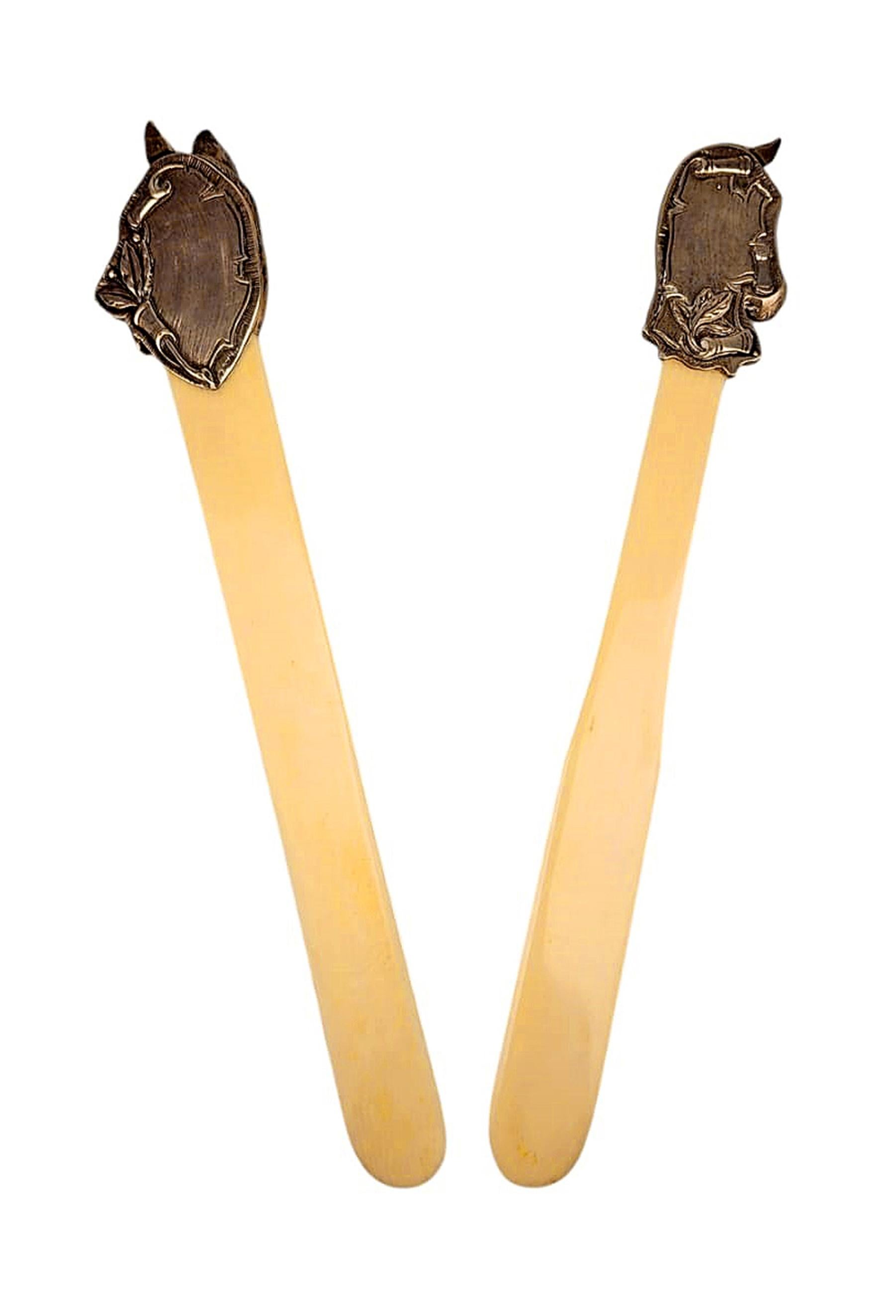Carved Pair of Late Victorian English Ivory Letter Openers with Sterling Silver Handles For Sale