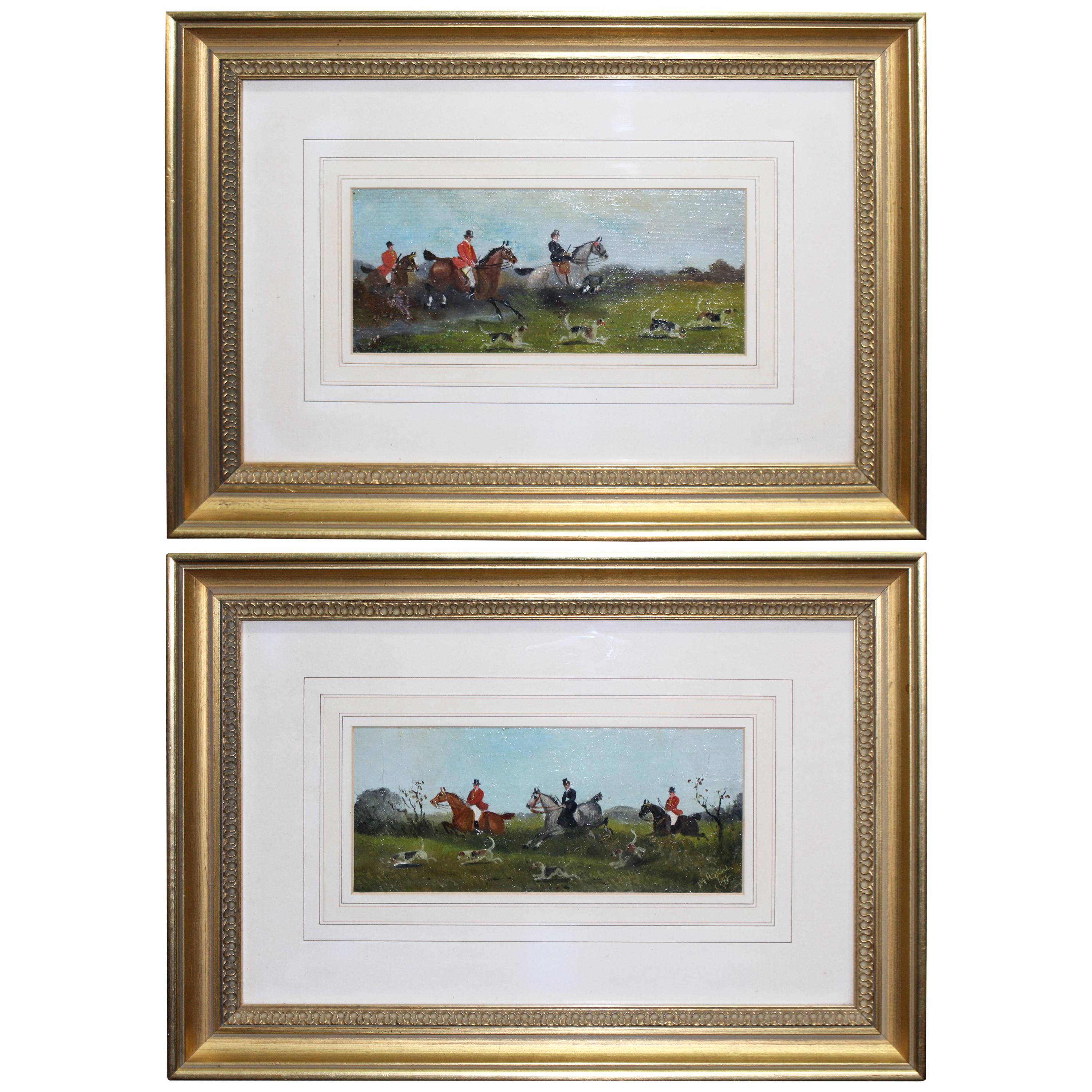Pair of Late Victorian Fox Hunting Paintings For Sale