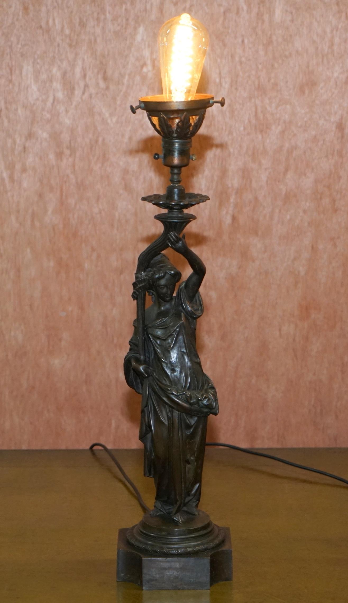We are delighted to this stunning pair of original French late Victorian Art Nouveau maiden statues rewired as lamps

They are in absolutely stunning condition, fully serviced with new cabling throughout, they are ready to go, they take a normal