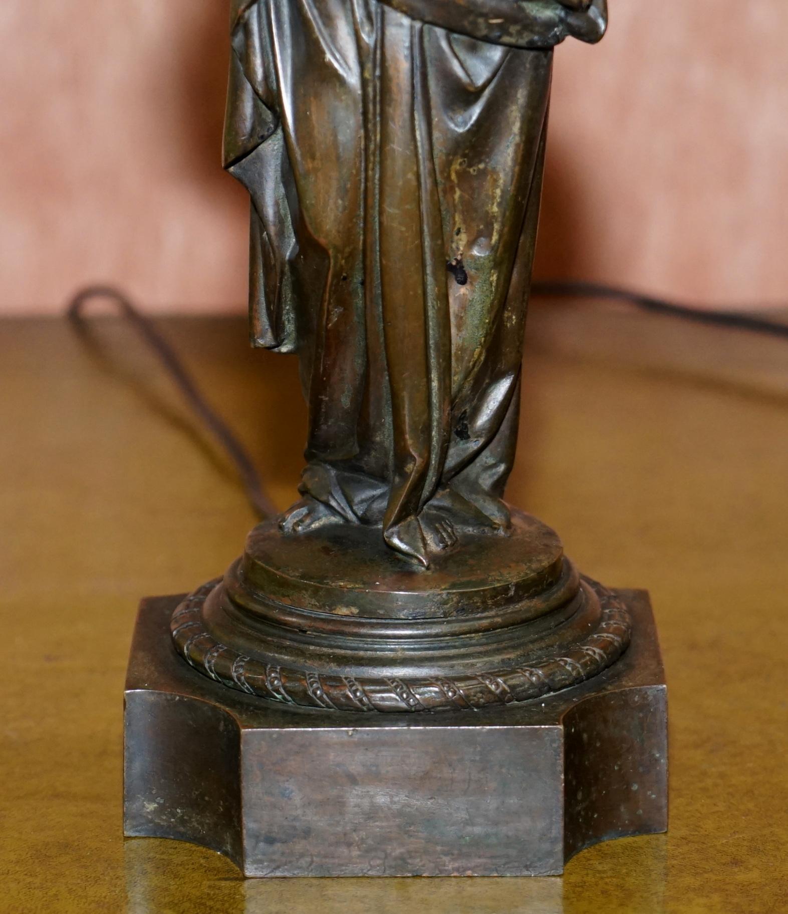 19th Century Pair of Late Victorian French Solid Bronze Table Lamps of Art Nouveau Maidens For Sale