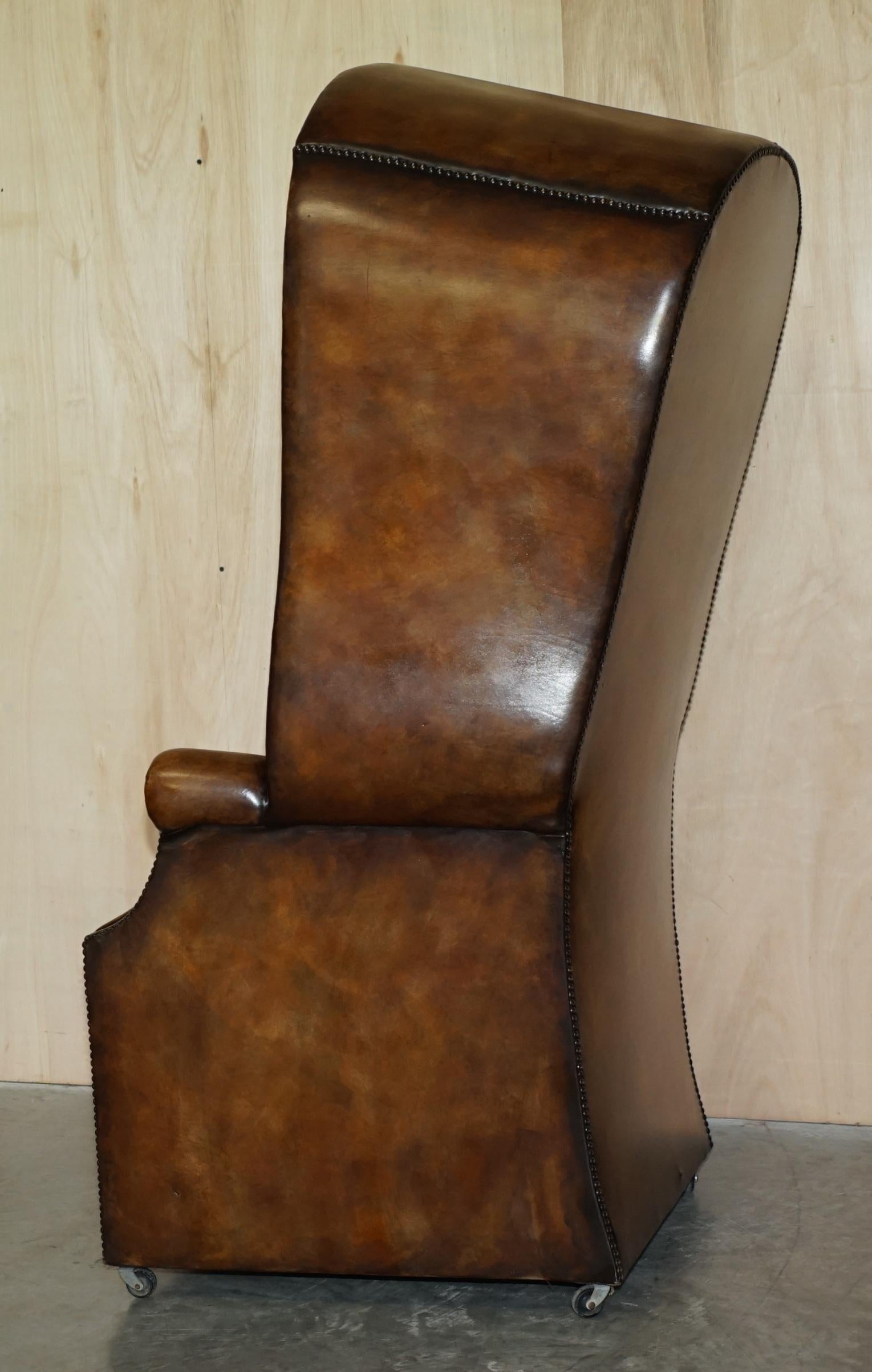 Pair of Late Victorian Hand Dyed Brown Leather Chesterfield Porters Armchairs For Sale 7