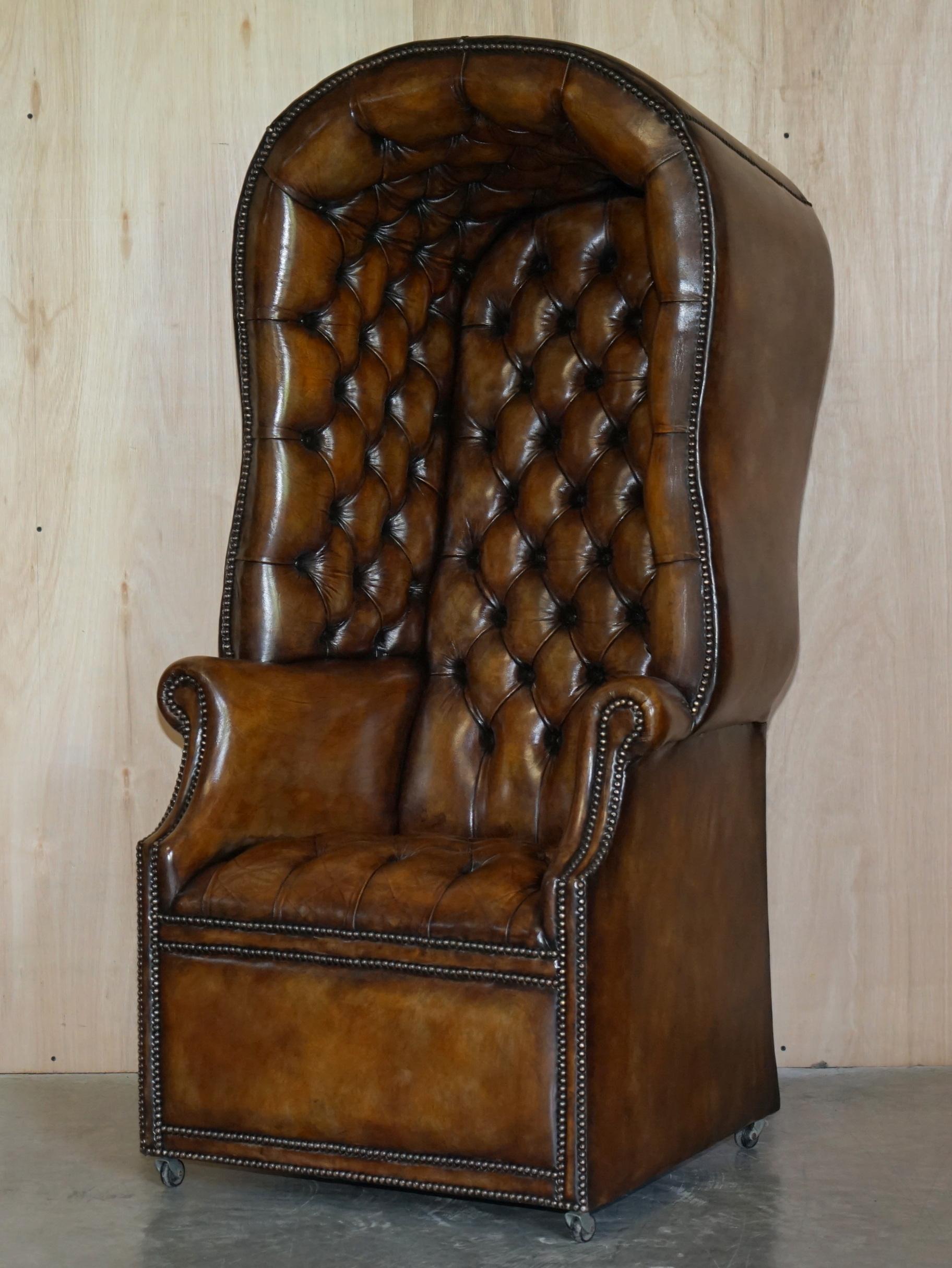 We are delighted to offer for sale this stunning pair of late Victorian, fully restored Chesterfield cigar brown leather porters armchairs 

These are a real statement piece and look expensive and important in any setting. They were originally a