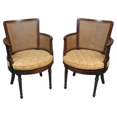 Antique Pair of Late Victorian Mahogany Bergere Conservatory Chairs c. 1890