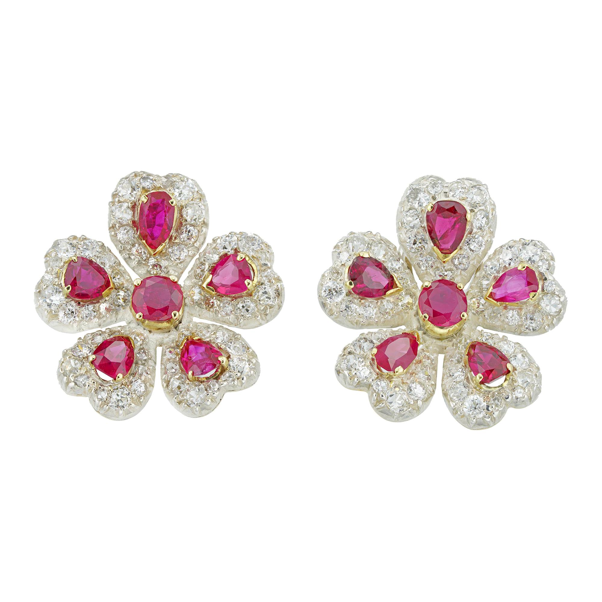 Pair of Late Victorian Ruby and Diamond Earrings For Sale
