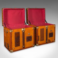 Pair of Late Vintage Luggage Cases, English Leather, Trunk, Nightstand, Campaign