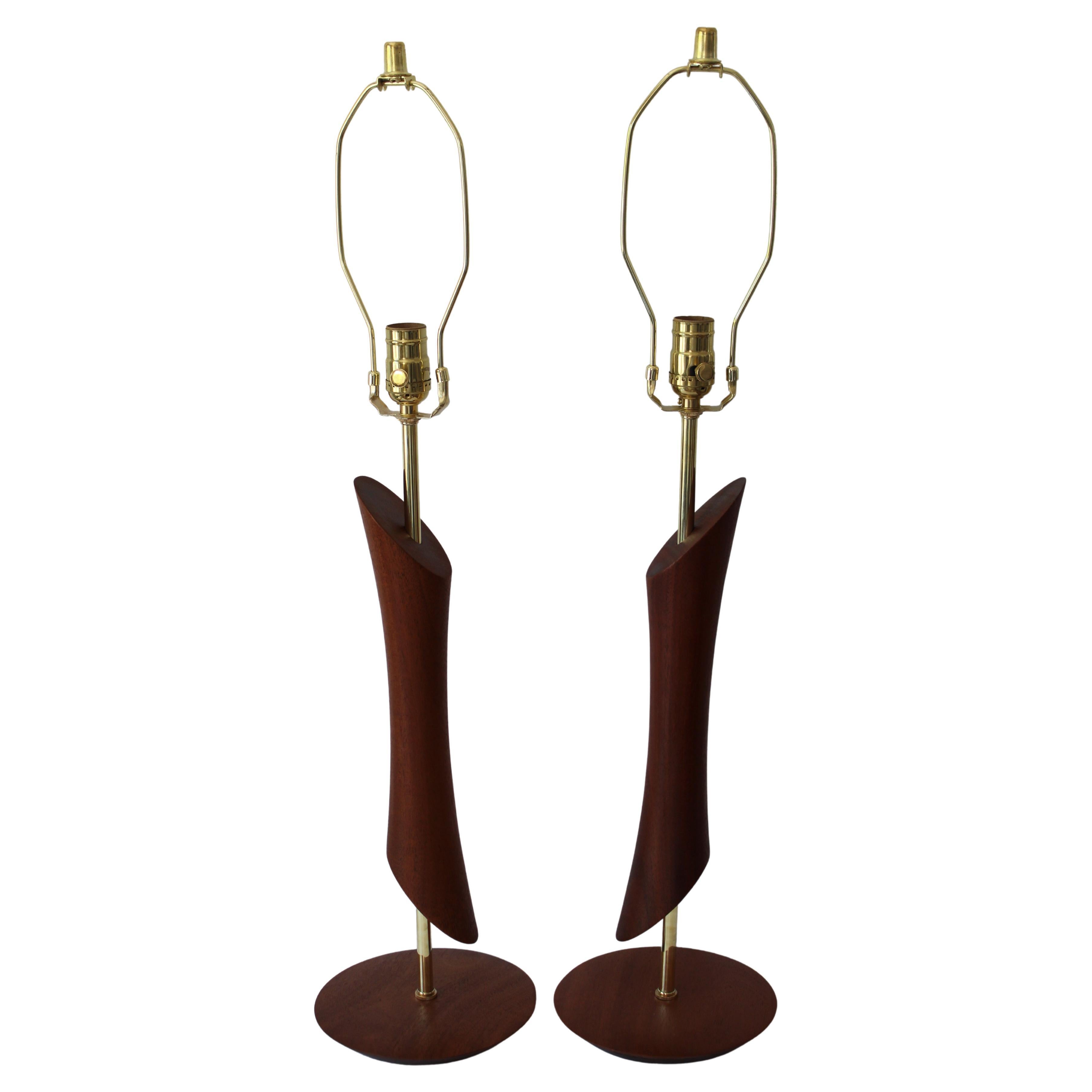 Pair of Lathe Cut Walnut Lamps For Sale